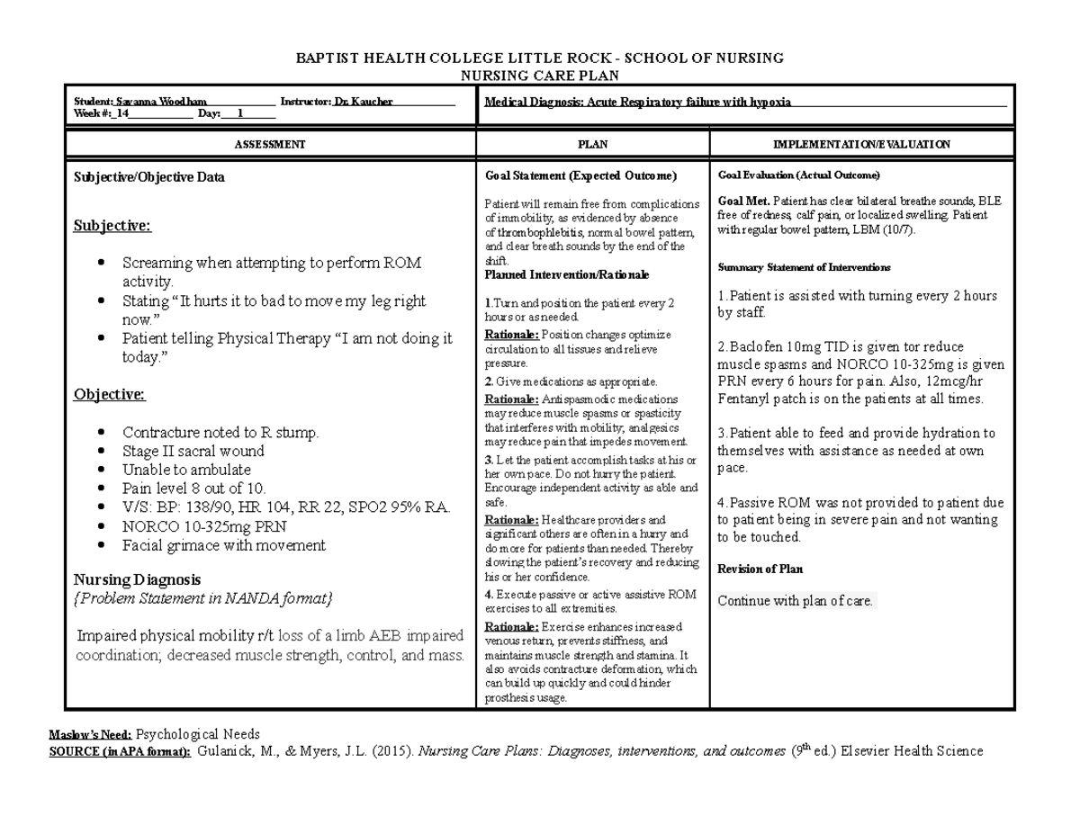 impaired physical mobility related to nursing diagnosis