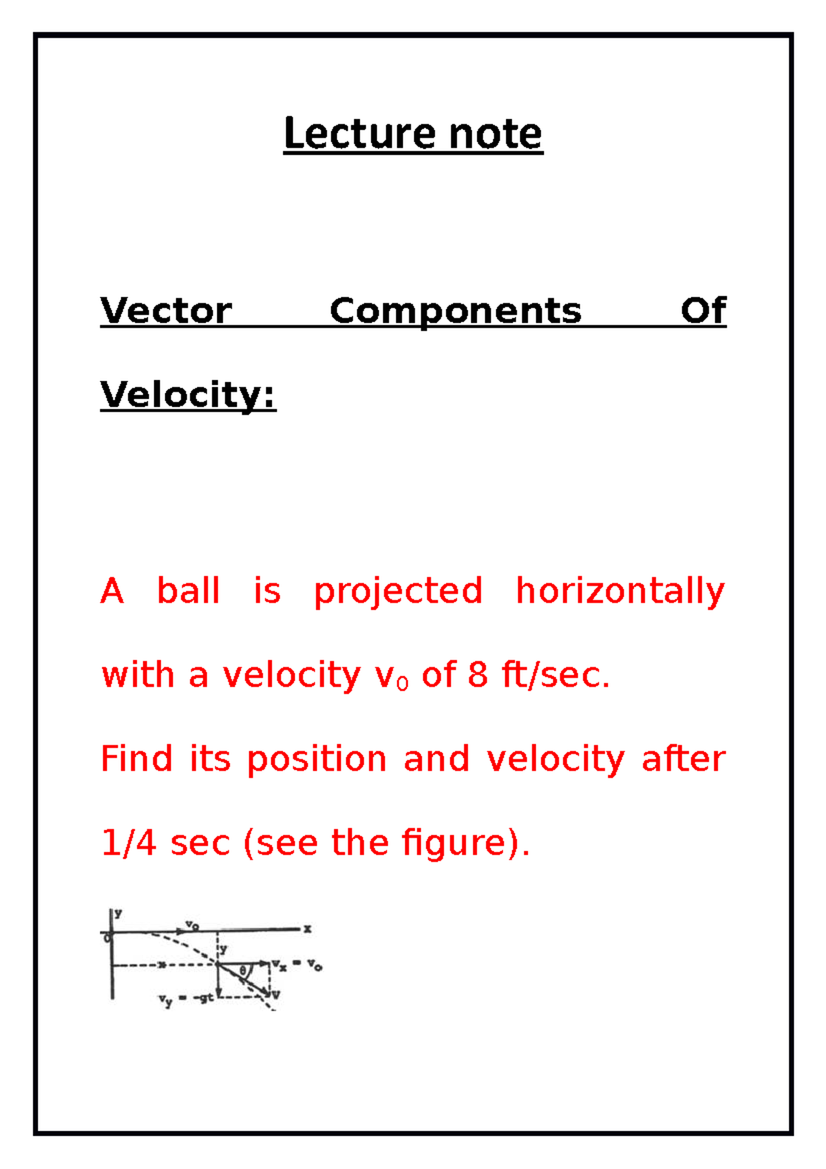 Lecture note of Vector Components Of Velocity - Lecture note Vector ...