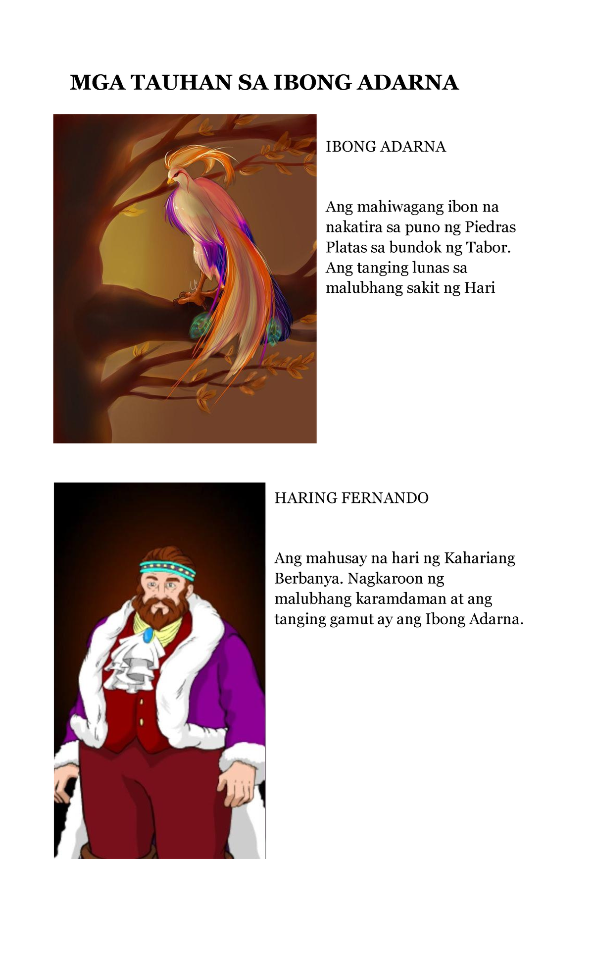 MGA Tauhan SA Ibong Adarna - MGA TAUHAN SA IBONG ADARNA IBONG ADARNA ...