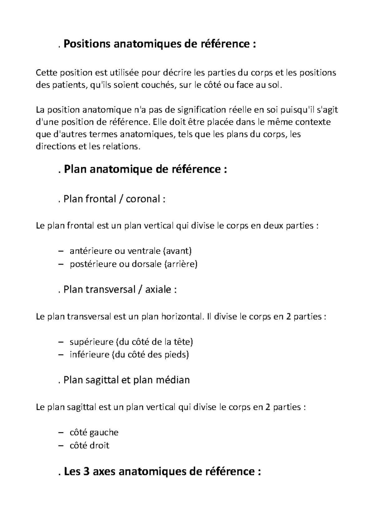 Position et plan anatomique - . Positions anatomiques de référence ...