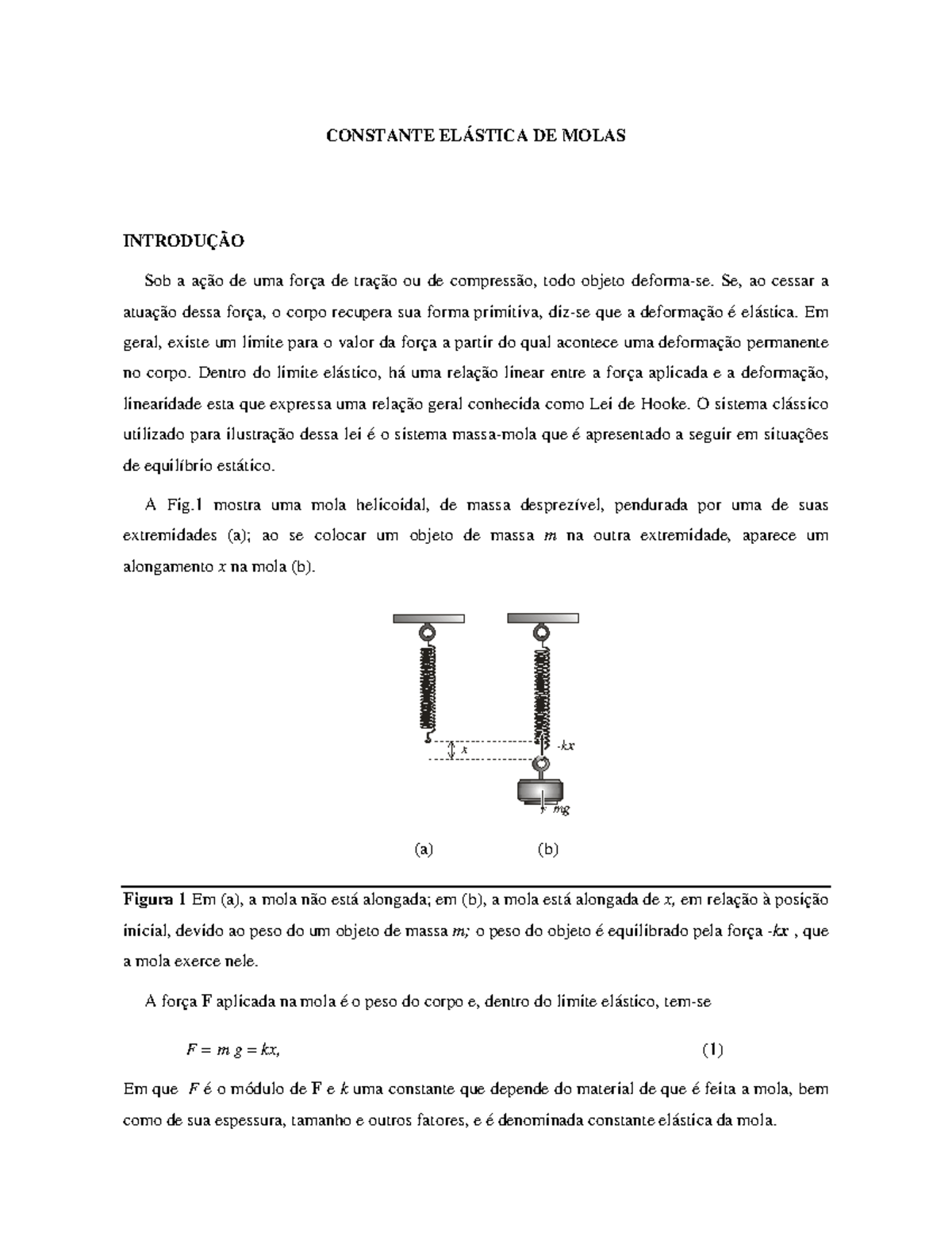 1-Constante Elastica De Molas - CONSTANTE ELÁSTICA DE MOLAS INTRODUÇÃO ...