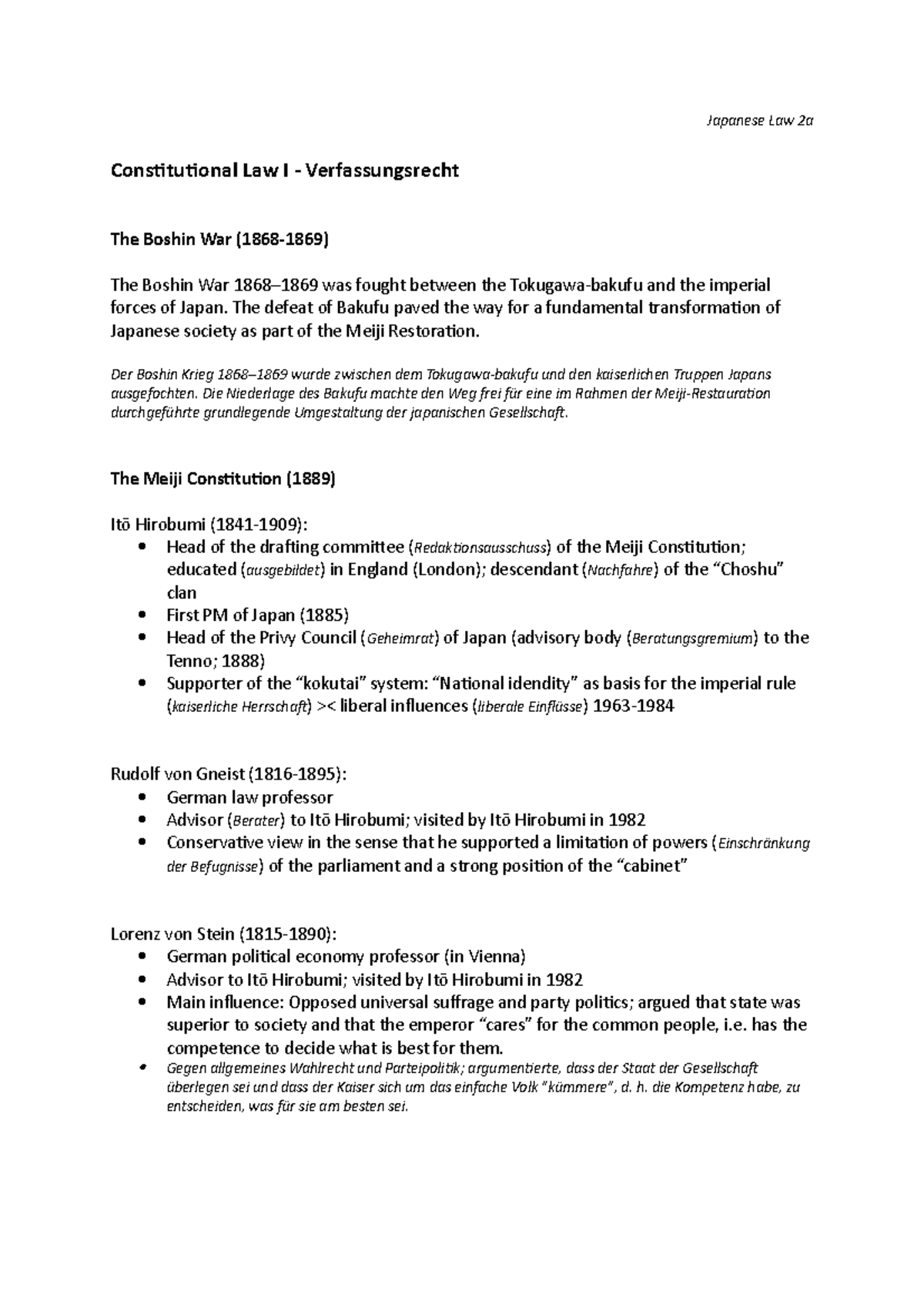 Introduction to Japanese Law lection 2a Mitschrift Japanese Law 2a