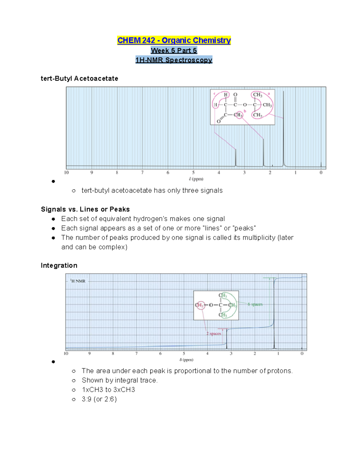 CHEM 242 Week 5 Lecture Notes Part 5 HNMR Spectroscopy CHEM 242 Organic Chemistry Week 5
