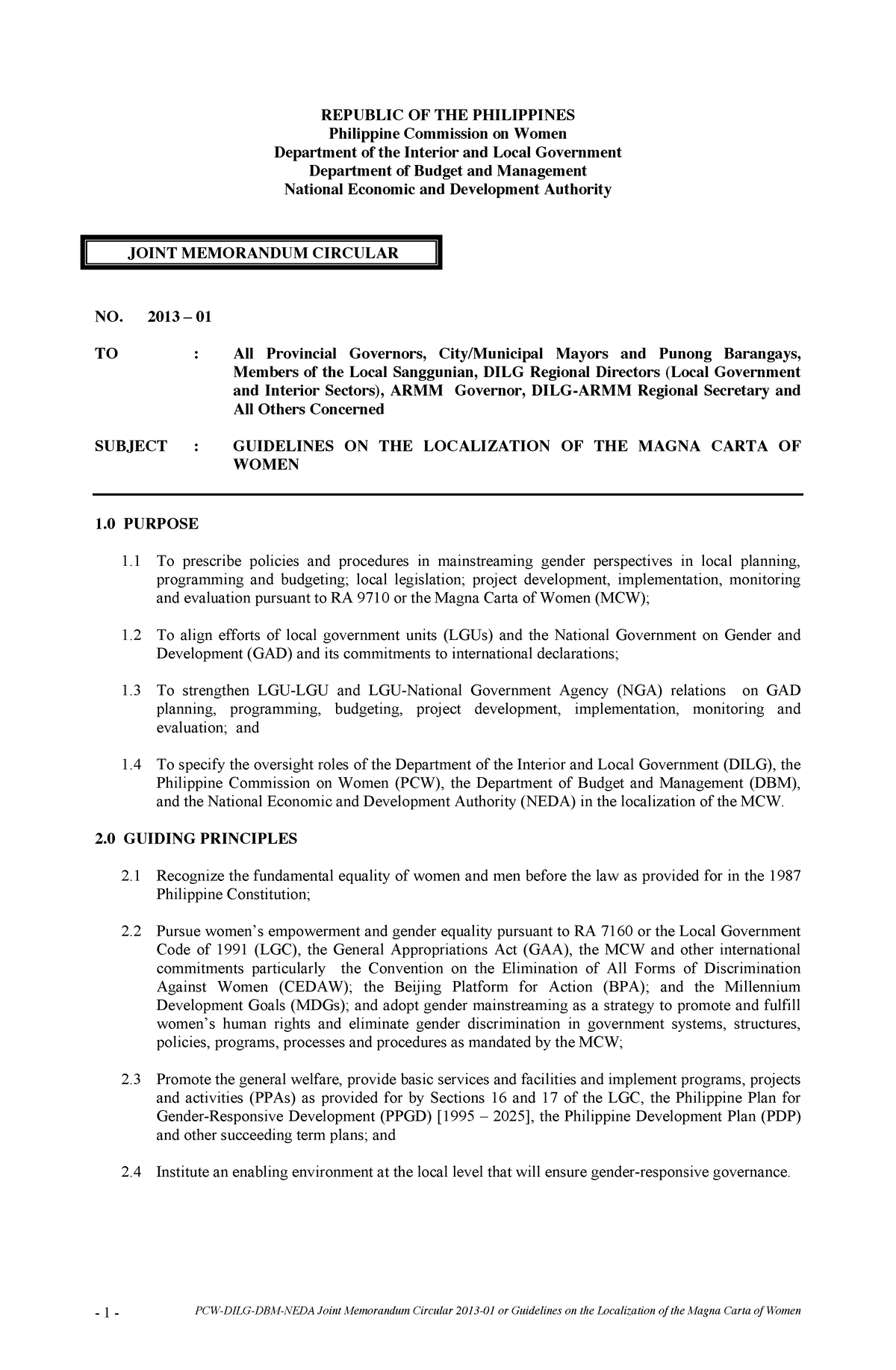 Guideline On The Localization Of Magna Carta Of Women Pcw-dbm-dilg-neda ...