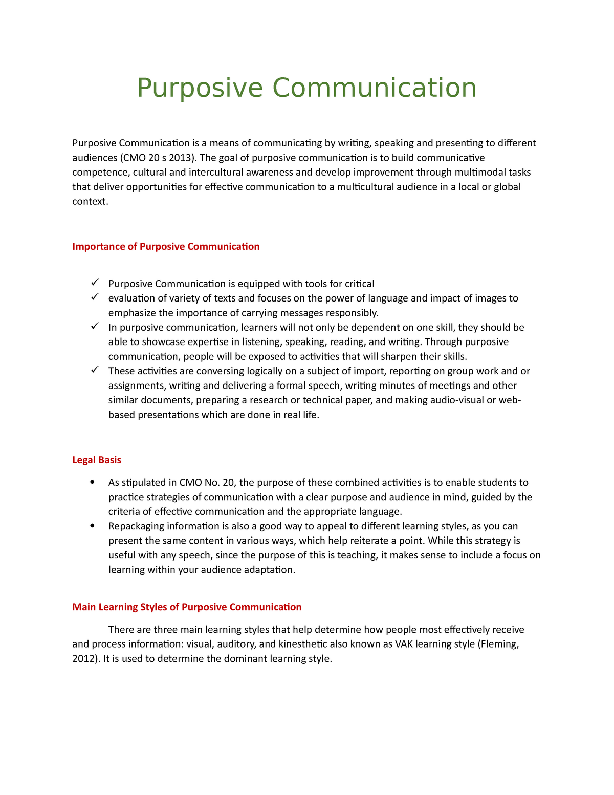 importance of purposive communication essay