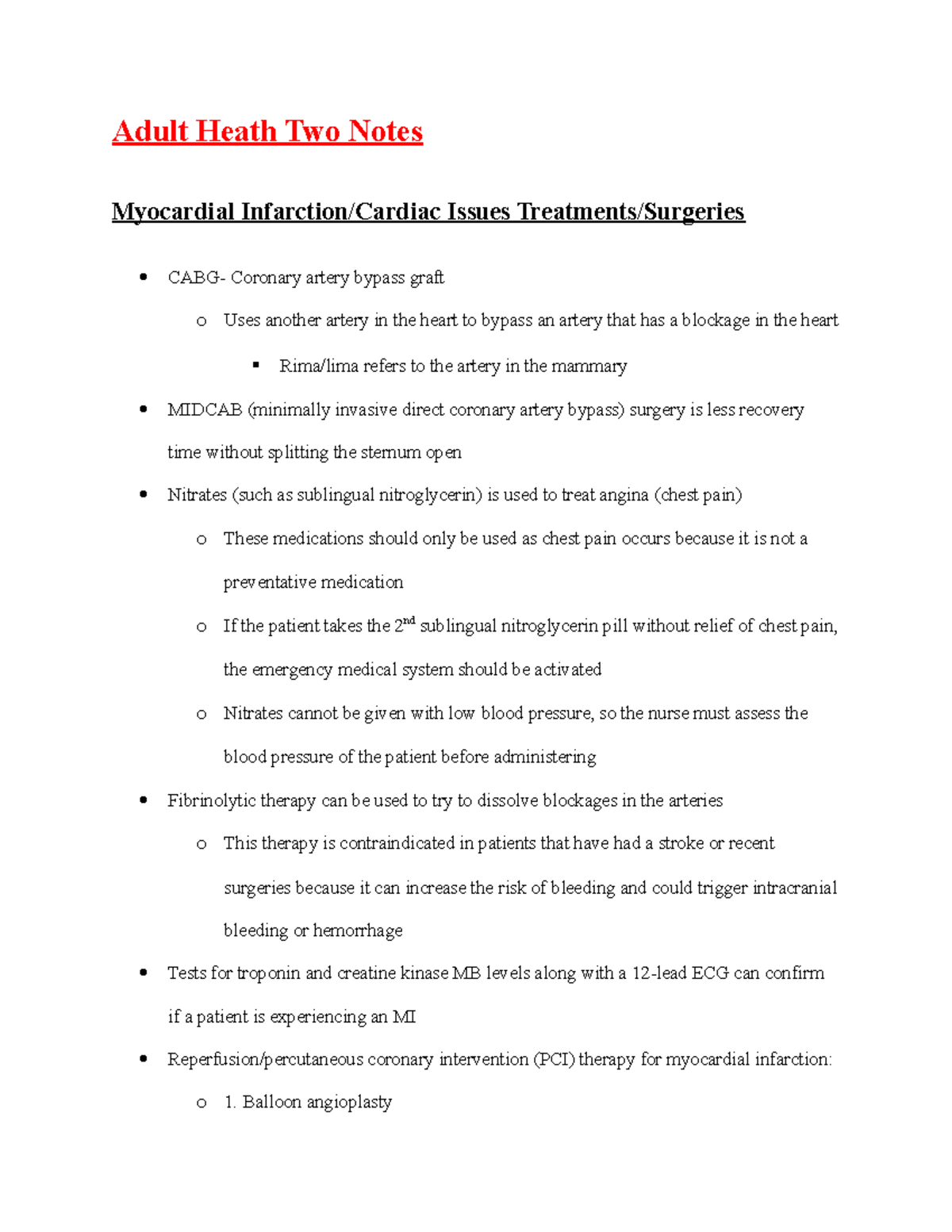Adult Heath Two Cardiac Exam Prep - Adult Heath Two Notes Myocardial ...
