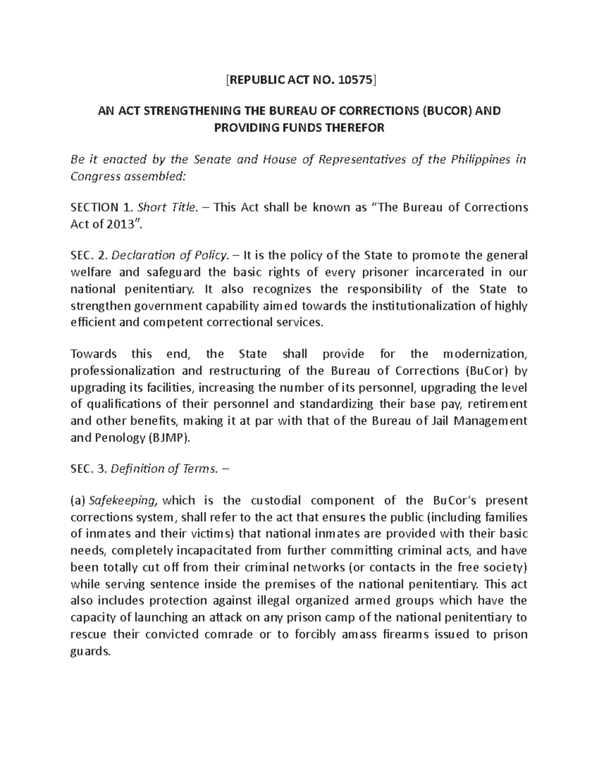 Republic Act No 10575 - Notes - [REPUBLIC ACT NO. 10575 ] AN ACT ...