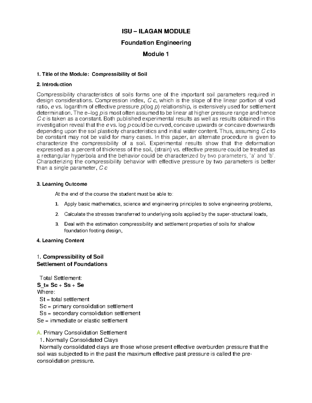 3.Foundn Engg - Module 1a - ISU – ILAGAN MODULE Foundation Engineering ...
