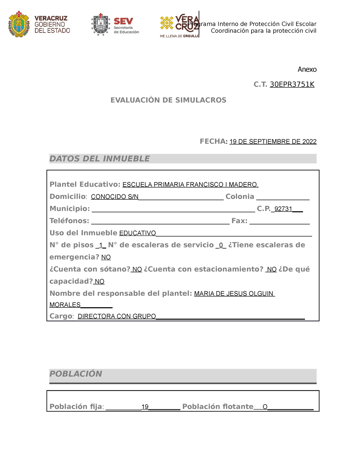 Cedula De Evaluaci N De Simulacros Coordinaci N Para La Protecci N Civil Anexo C Epr K