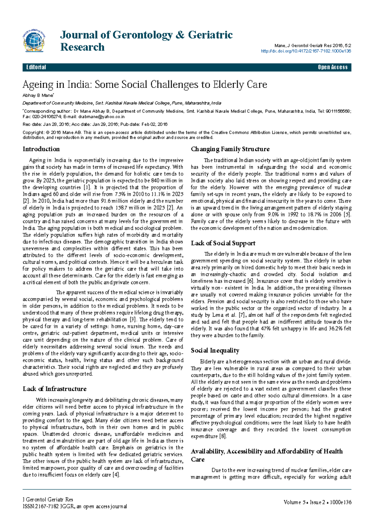 Ageing in india some social challenges to elderly care 2167 7182 ...