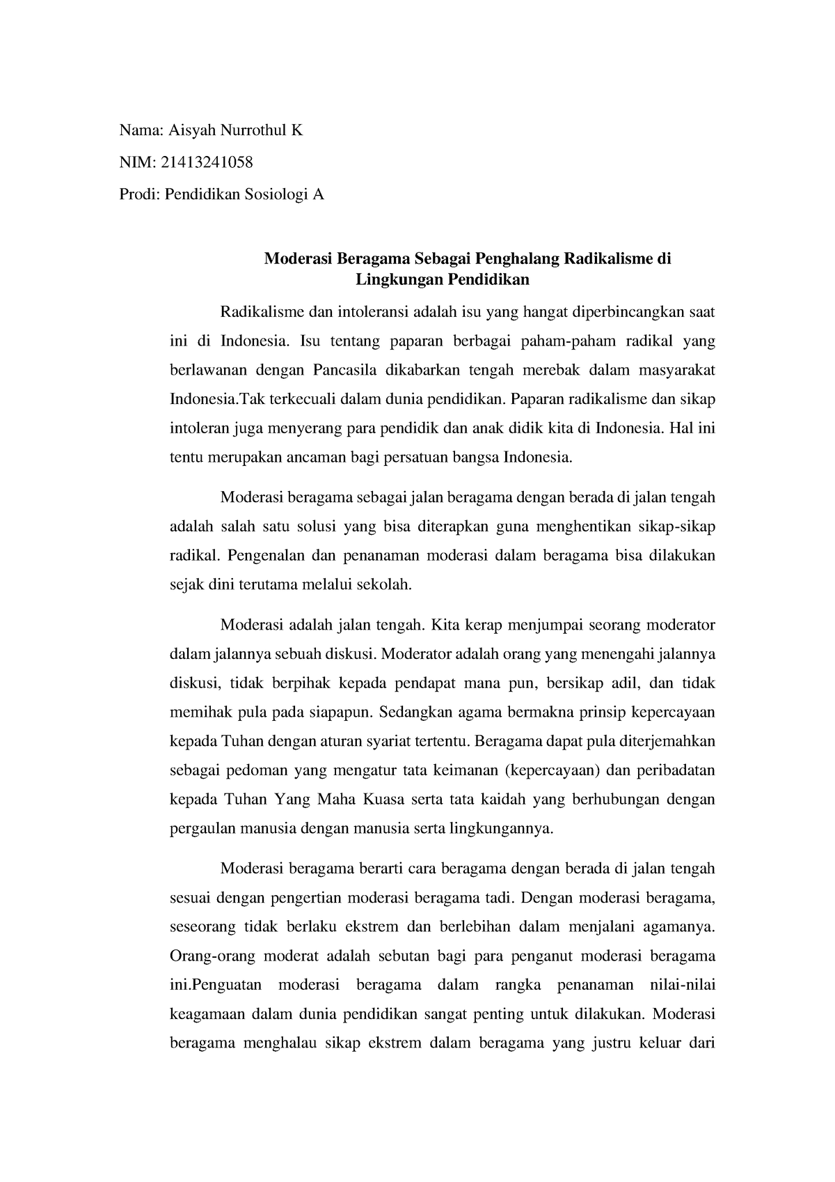 contoh essay moderasi beragama pdf