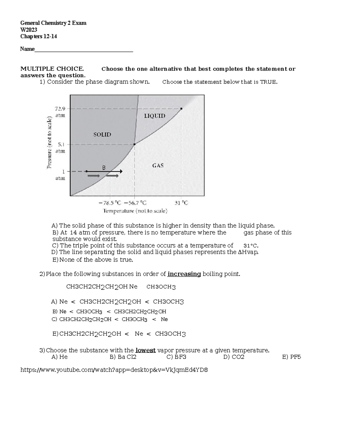 General Chemistry 2 Exam 1 Study - General Chemistry 2 Exam W Chapters ...