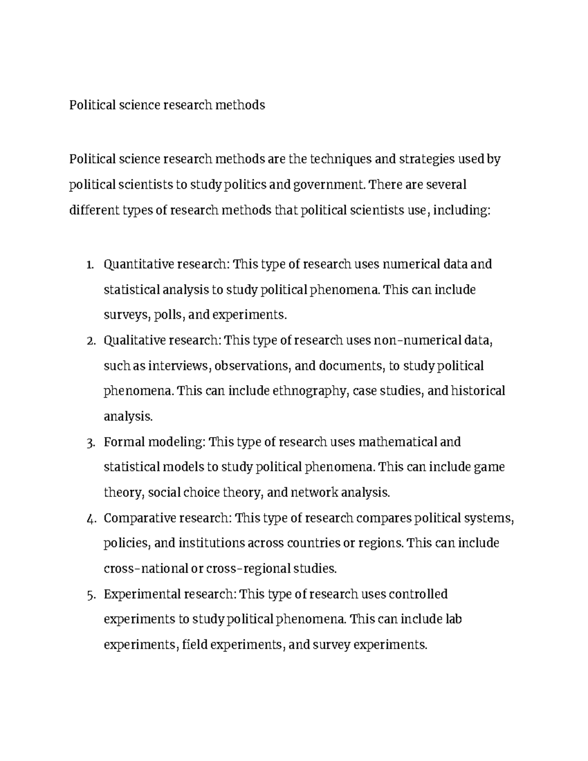 political science research methods ideas