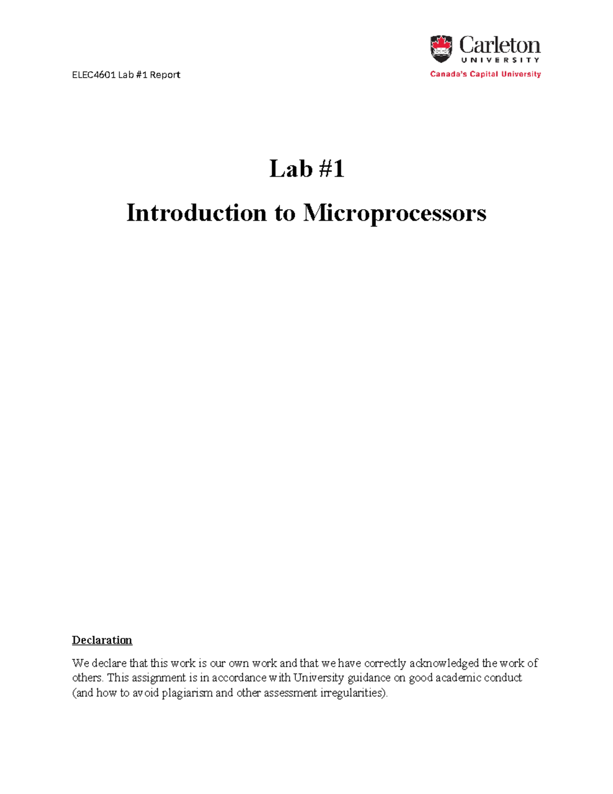 Lab Report Lab Introduction to Microprocessors Declaration We declare