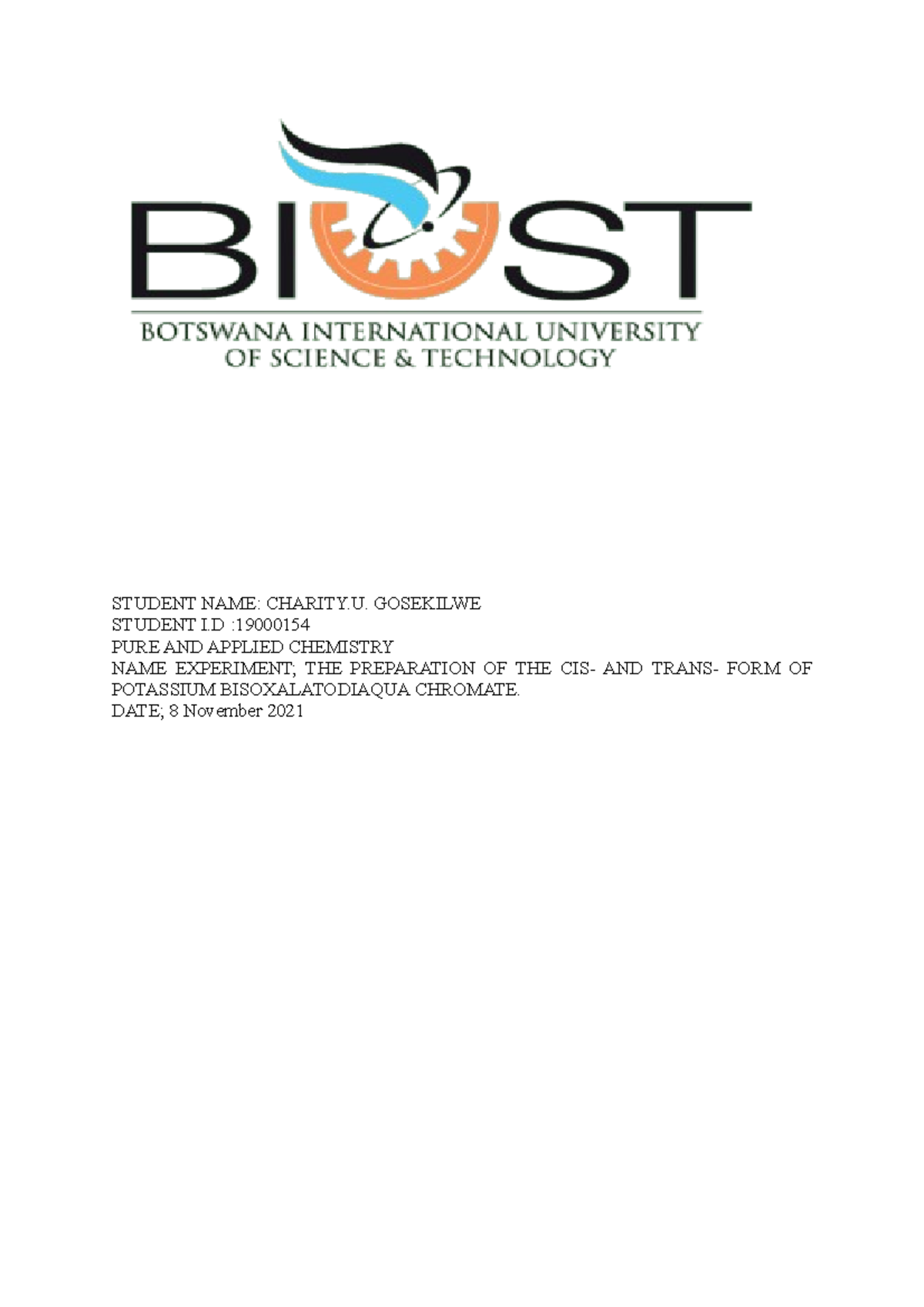 THE PREPARATION OF THE CIS- AND TRANS- FORM OF POTASSIUM ...