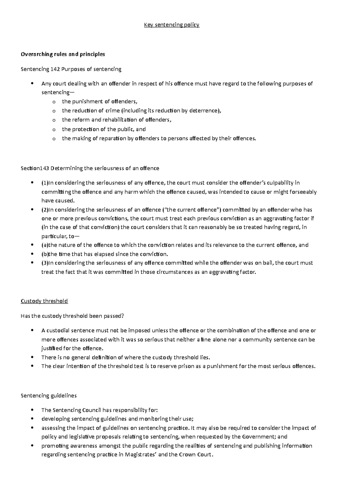 Key sentencing policy - Teacher: Nicola Cadet - Key sentencing policy ...