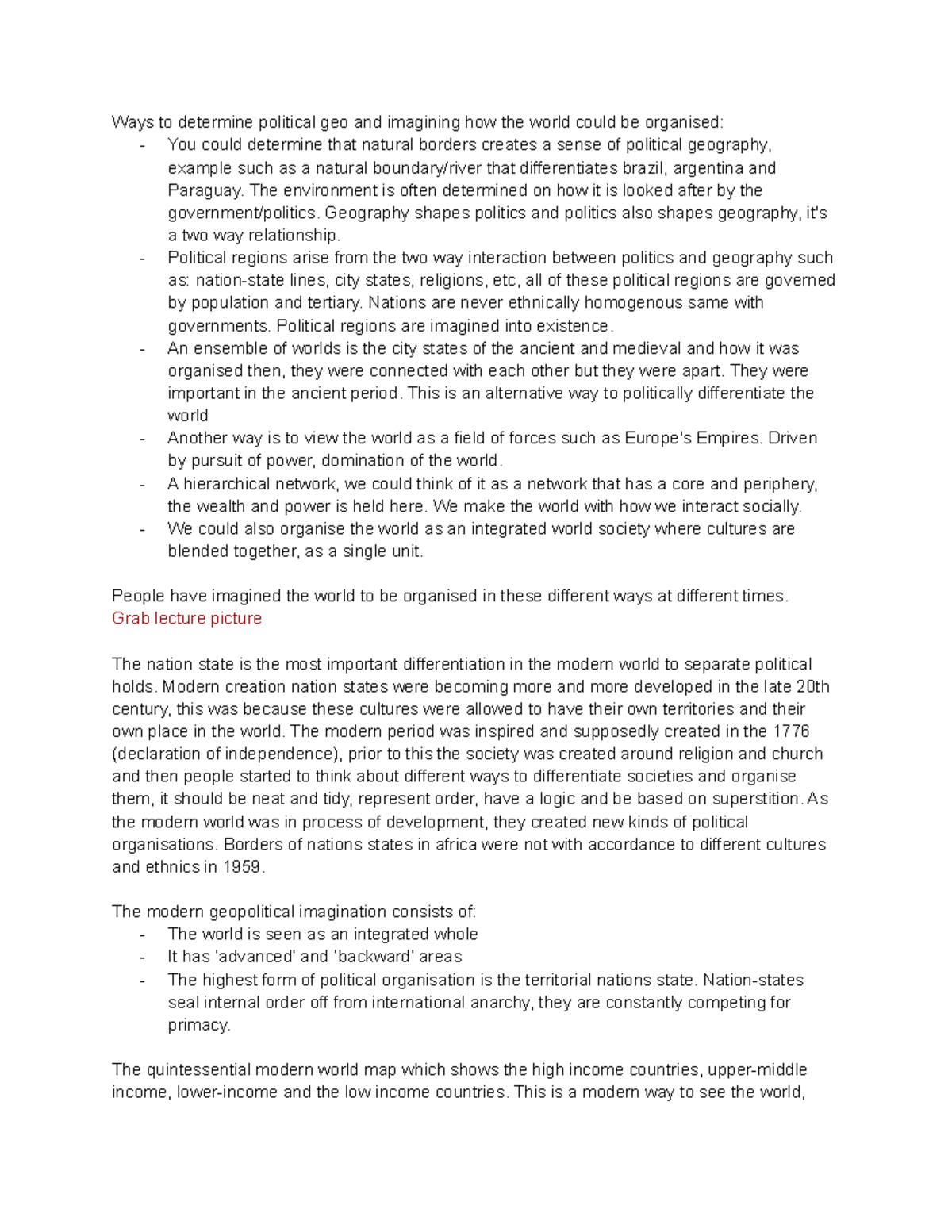 5. The Modern Geopolitical Imagination - Ways to determine political geo and imagining how the 