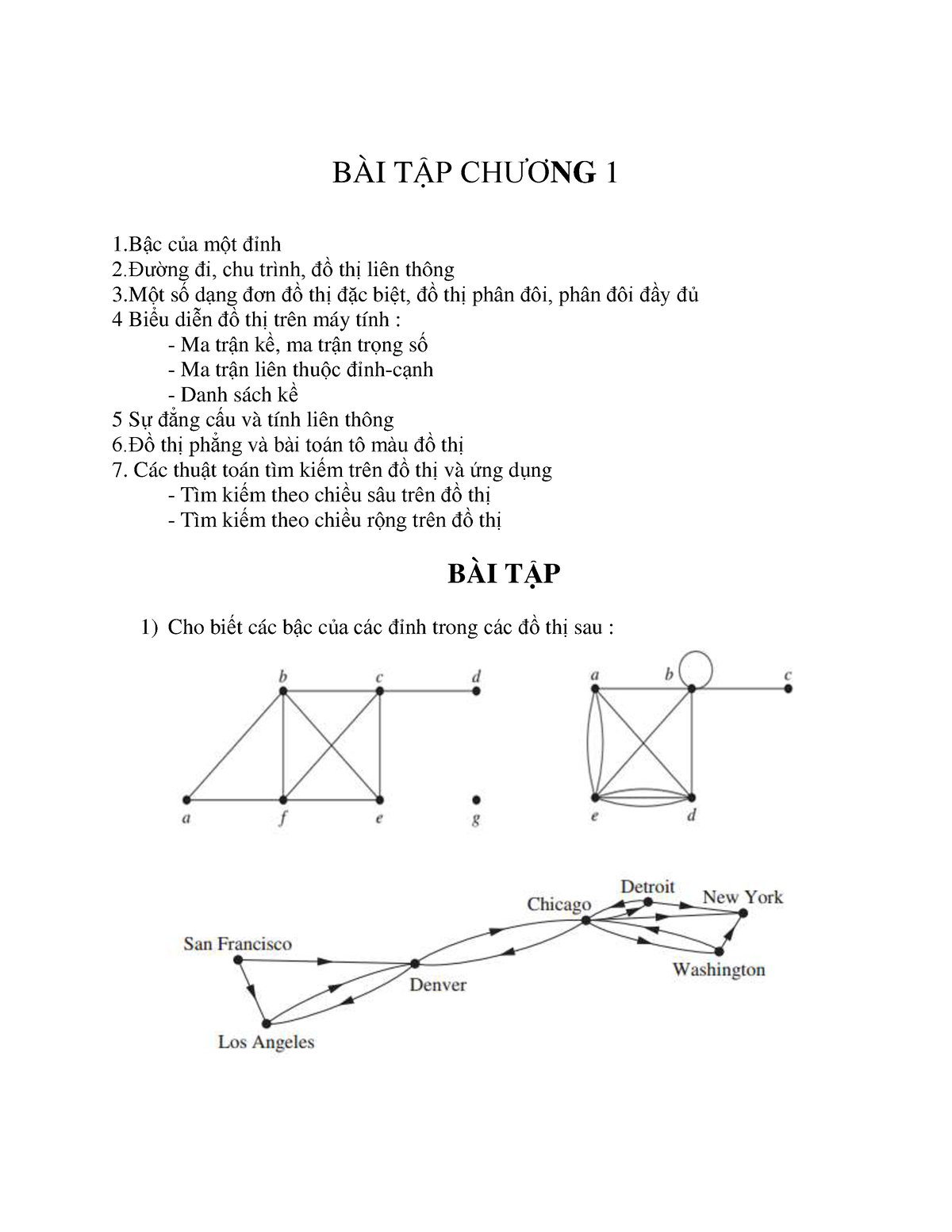 BÀI TẬP CHƯƠNG 1 Cho SV - BÀI T¾P CH£¡ NG 1 1¿c Của Một đỉnh 2.Đ¤ờng đi ...