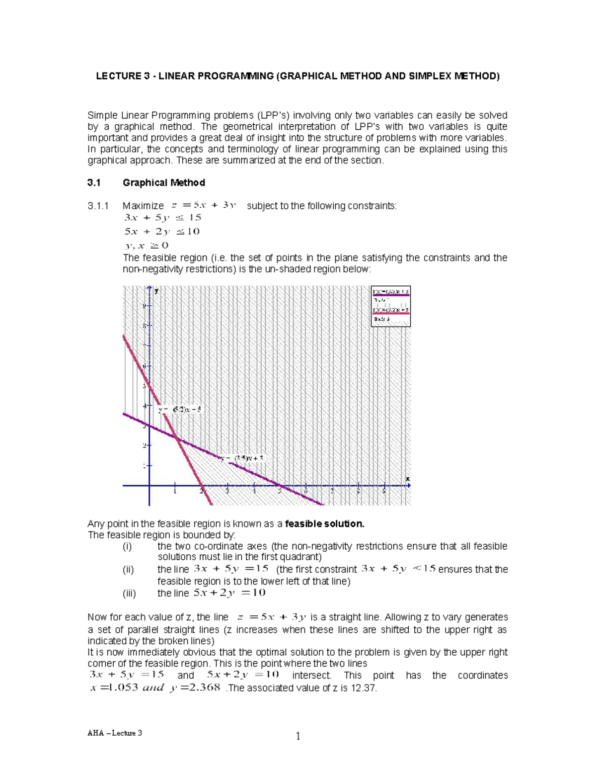 Lecture 3 research operation - LECTURE 3 - LINEAR PROGRAMMING ...
