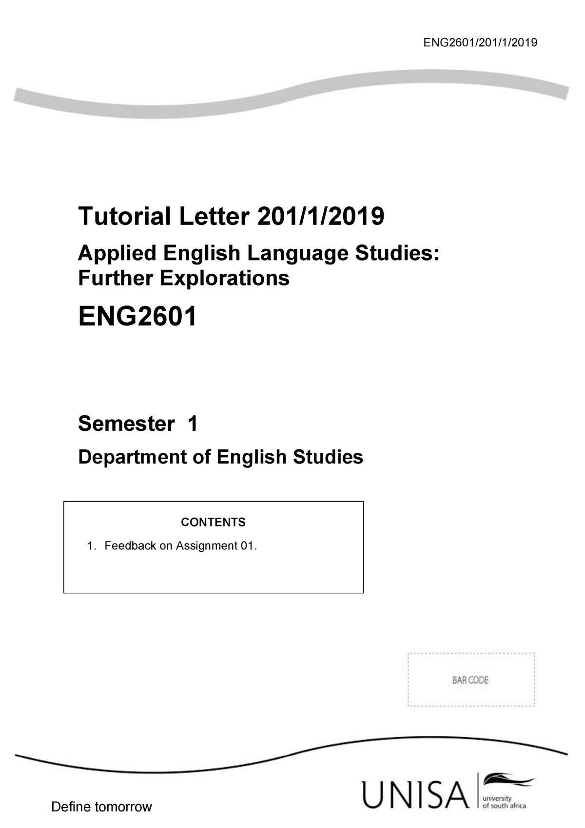 TUT 201 ENG 2601 - TUTORIAL WITH ASSIGNMENTS - Tutorial Letter Applied ...