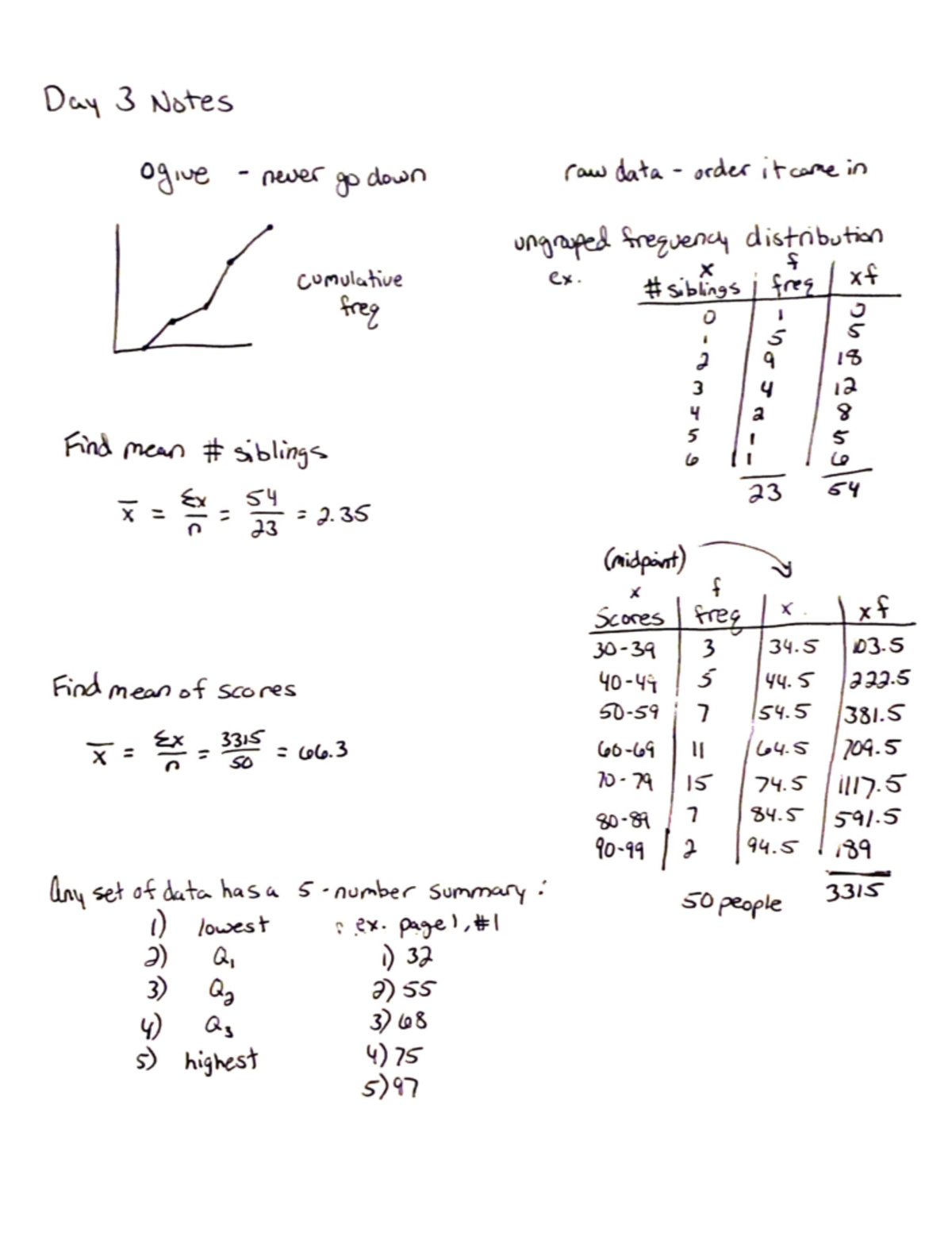 Day 3 Notes - Class at 9:30 with Dr. Martin - Day 3 Notes Find mean ...