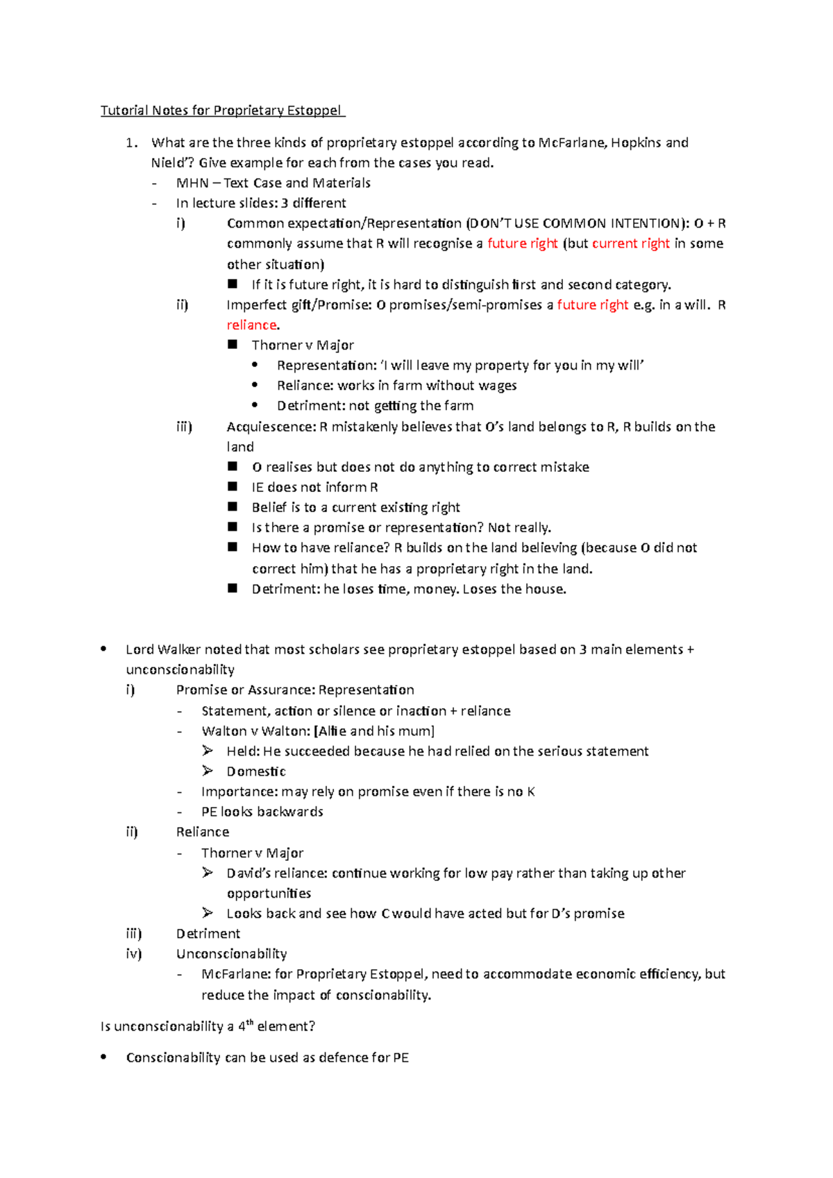 Tutorial Notes for Proprietary Estoppel - MHN – Text Case and Materials ...