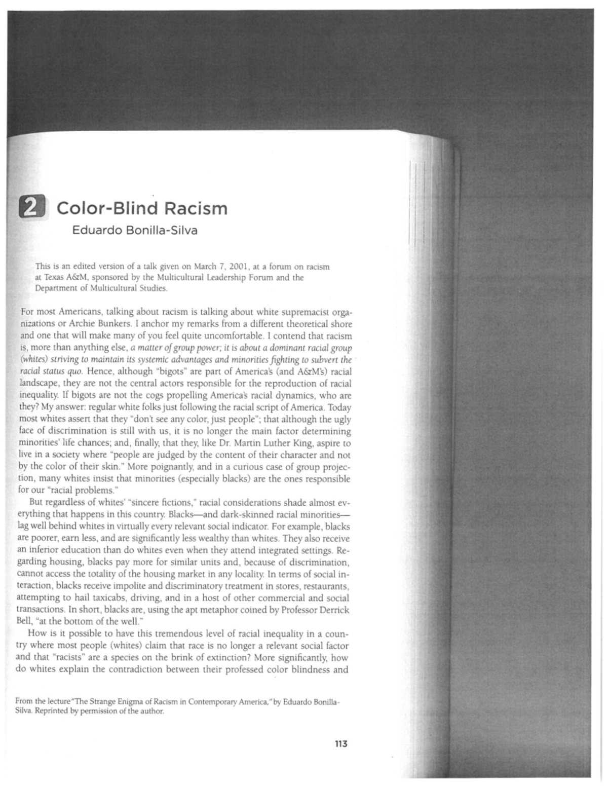 Color blind racism Class reading help ISS 215 Studocu