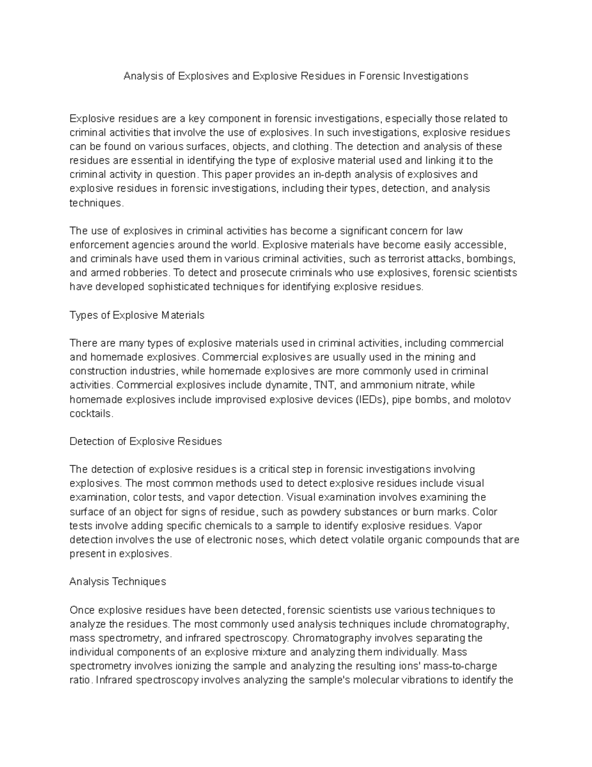 Analysis of Explosives and Explosive Residues in Forensic