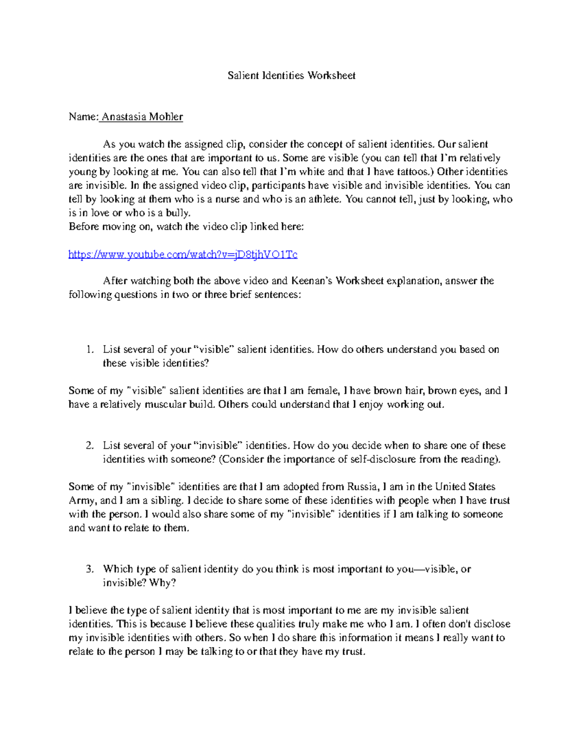 Chapter 5 worksheet - Salient Identities Worksheet Name: Anastasia ...