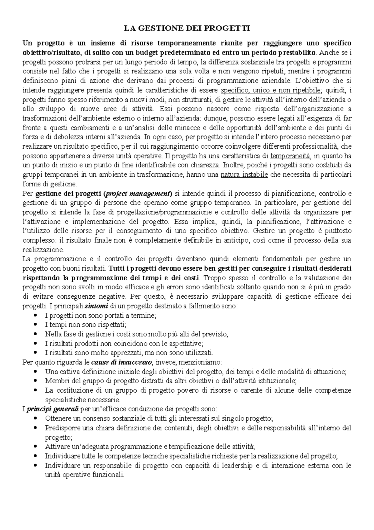 LA Gestione DEI Progetti - Innovazione e project management - UniBg ...