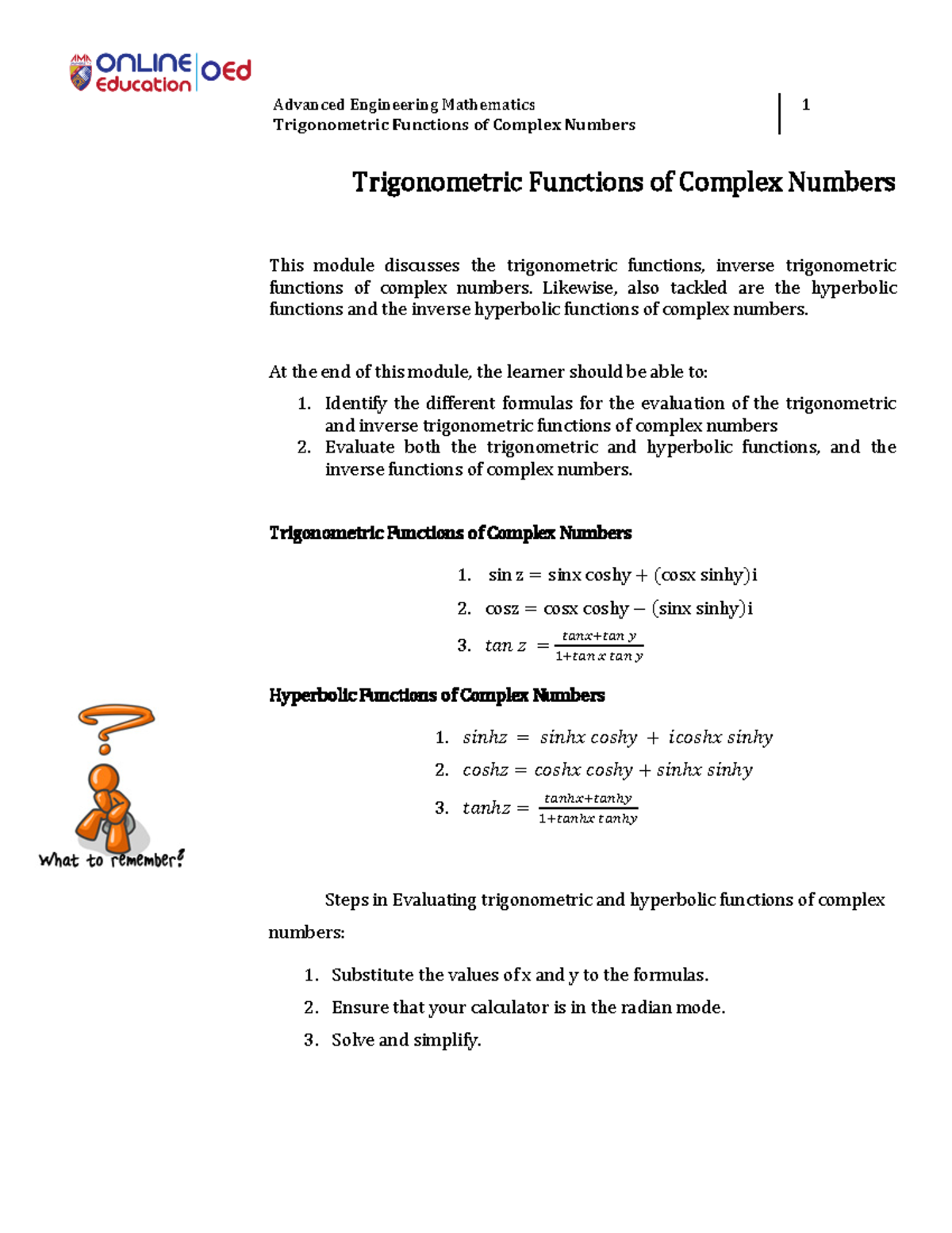 Trigonometric Functions of Complex Numbers - Trigonometric Functions of ...