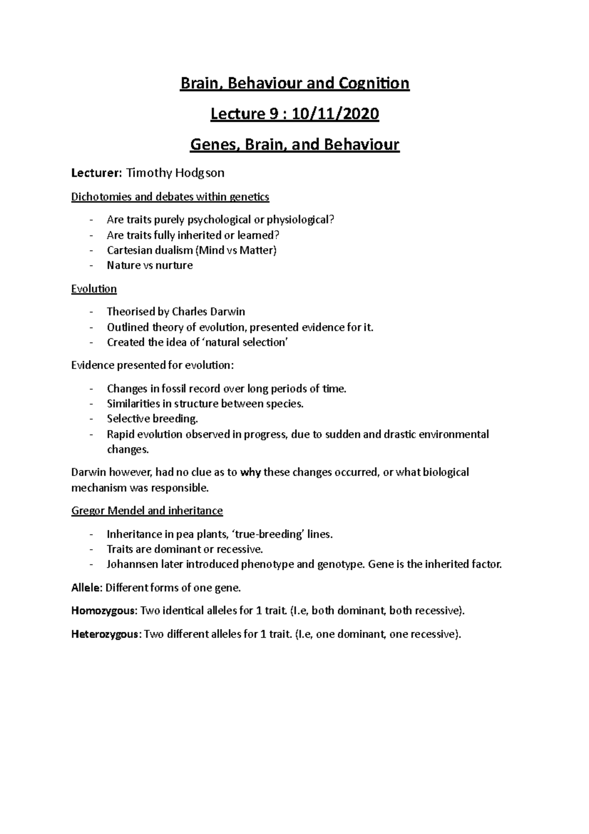 BBC - L9 - Genes Brain and Behaviour - Brain, Behaviour and Cognition ...