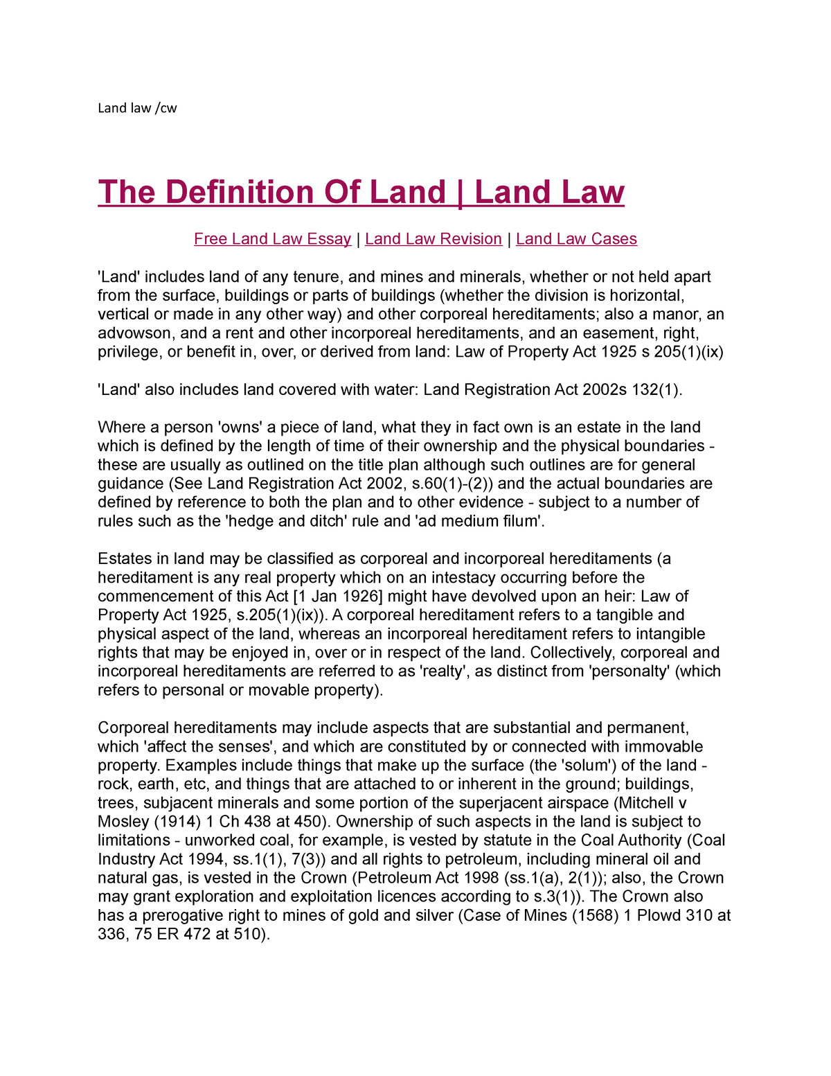 assignment of land definition