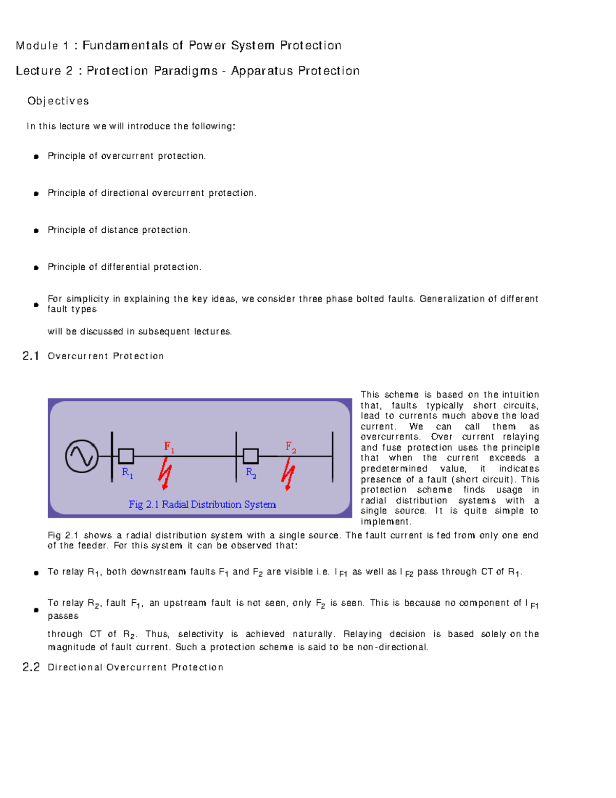 Fundamentals of Power System ProtectionLecture2 Module 1