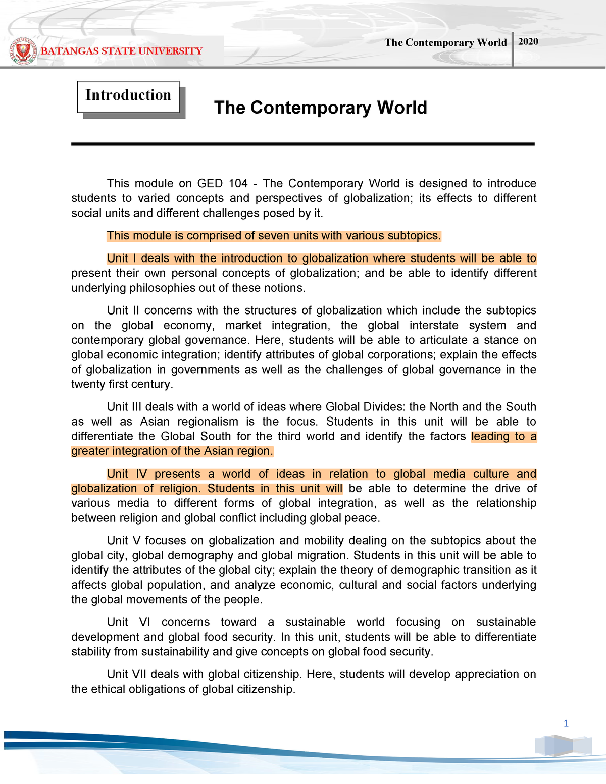 The Contemporary World Module - The Contemporary World This Module On ...