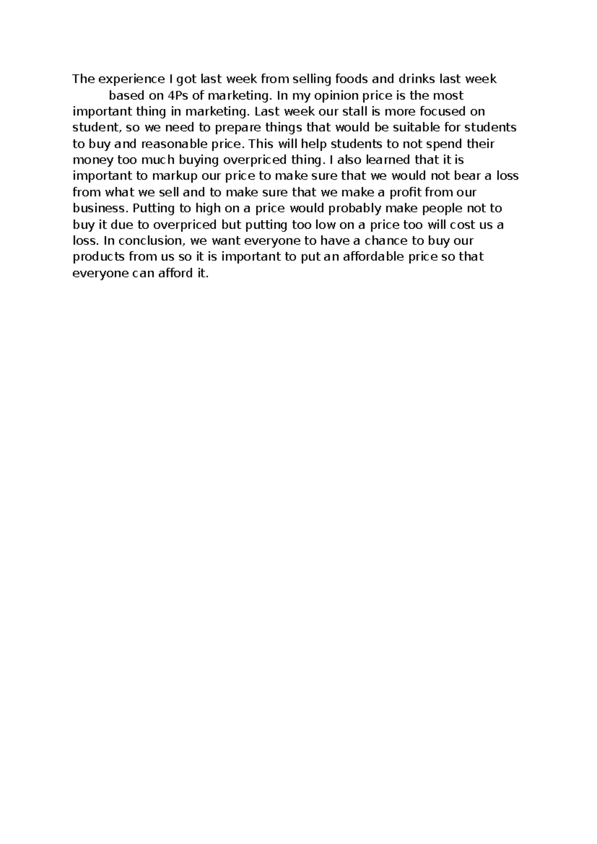 4Ps - explain about 4ps - The experience I got last week from selling ...