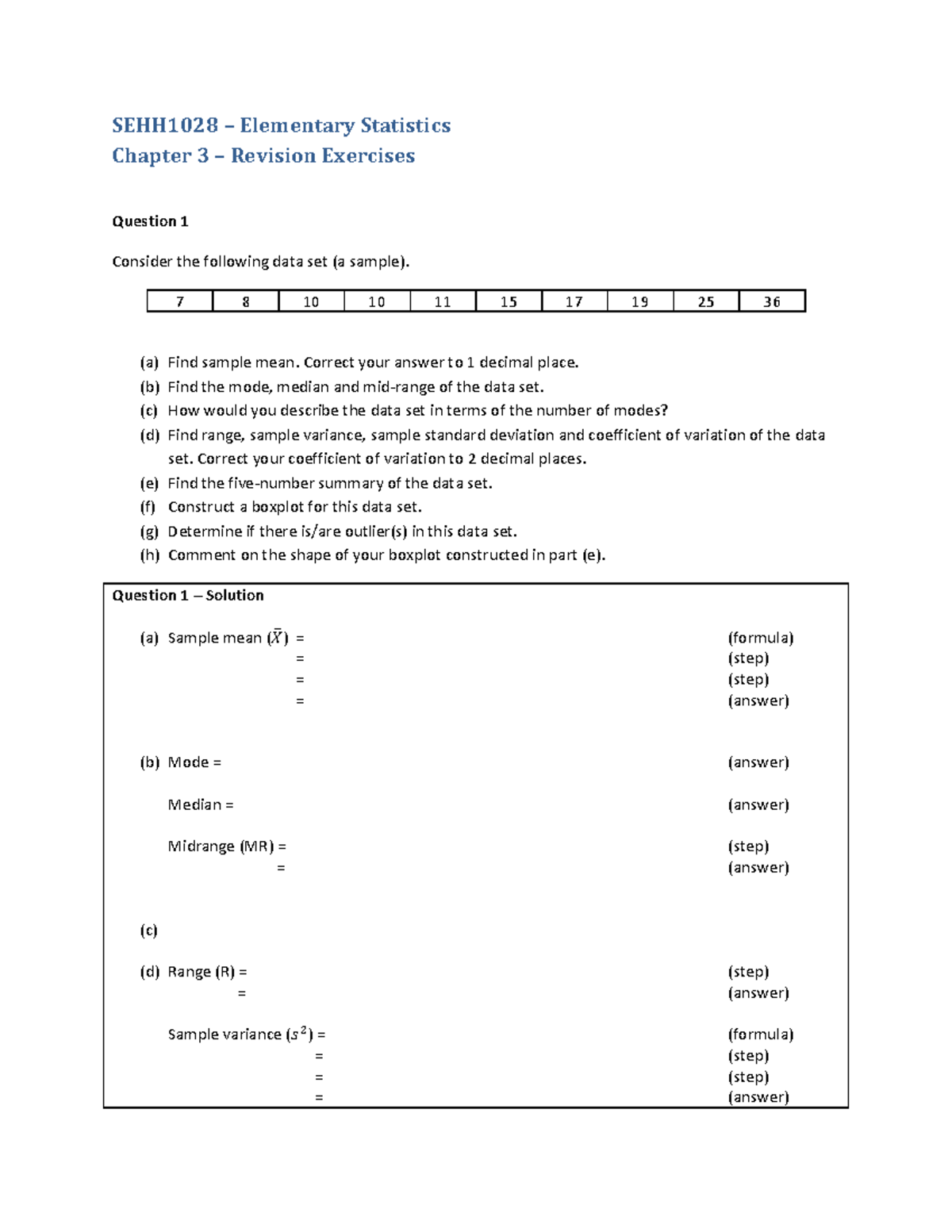 SEHH1028 Chapter 3 - Self-Revision Exercises - SEHH 1028 – Elementary ...