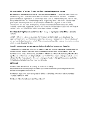 Learning Journal FOUR Ahist 1401 - Classical art was part of the ...