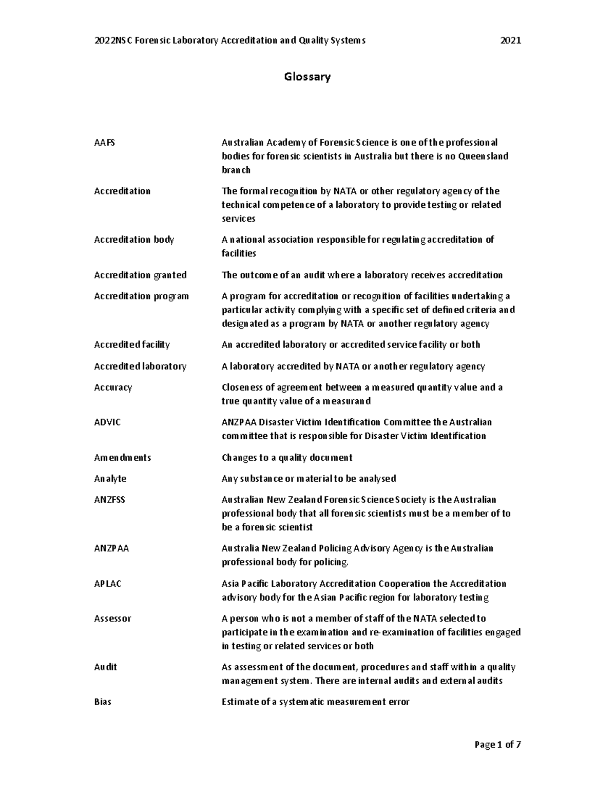 2022NSC Glossary Helpful for exam - Glossary AAFS Australian Academy of ...