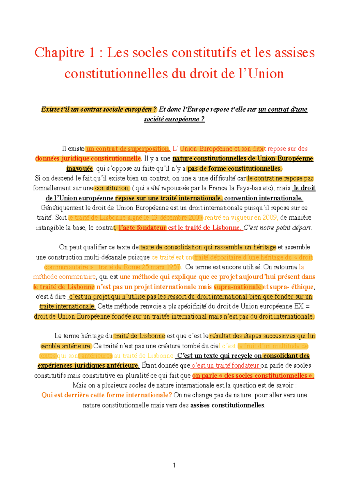 Cours Droit DE L'UE 2023 - Chapitre 1 : Les socles constitutifs et les ...