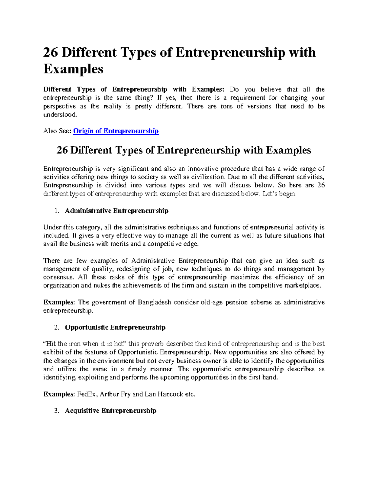 types of entrepreneurship case study