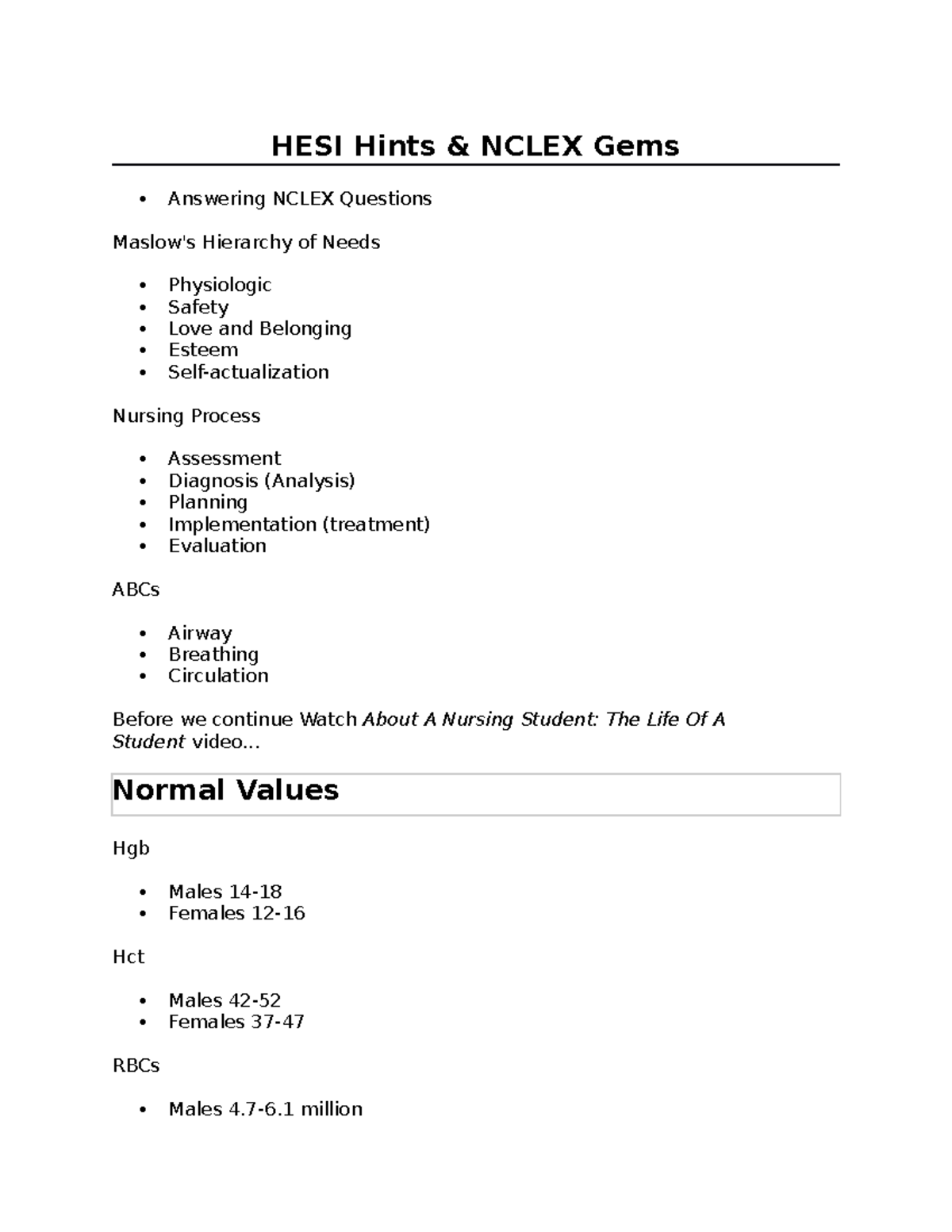 Hesi help for nursing - 39 HESI Hints &amp; NCLEX Gems Answering NCLEX Questions Maslow's - Studocu