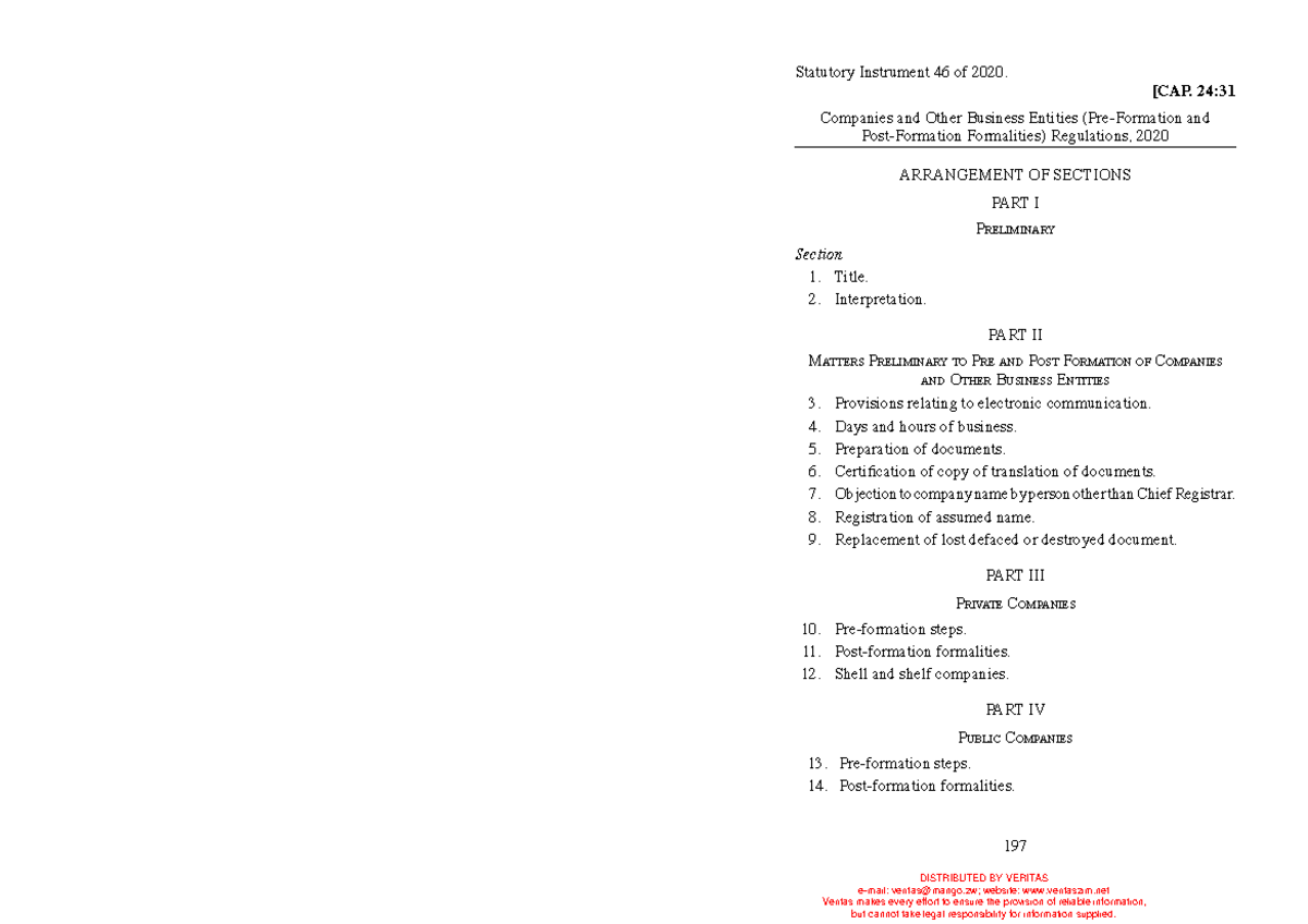 SI 2020-046 Companies and Other Business Entities (Pre-Formation and ...