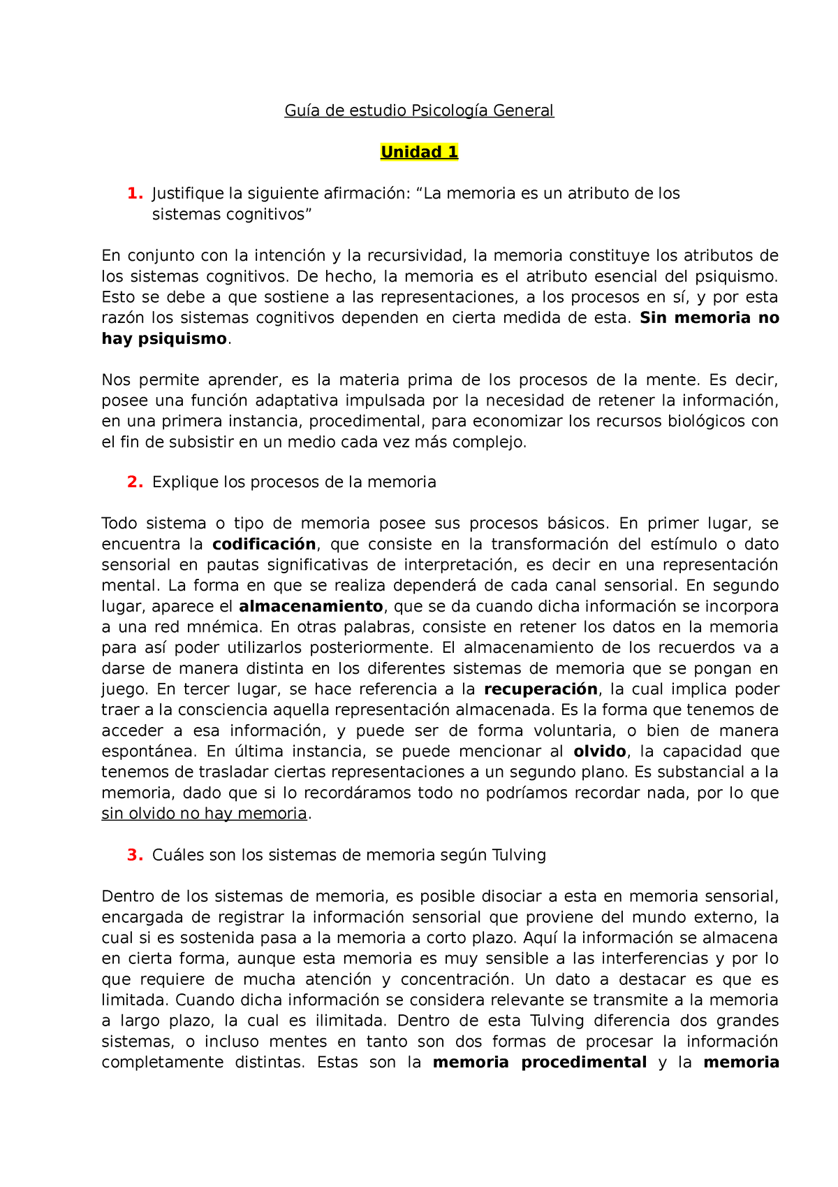 Guias Parcial Psi. General - Guía De Estudio Psicología General Unidad ...