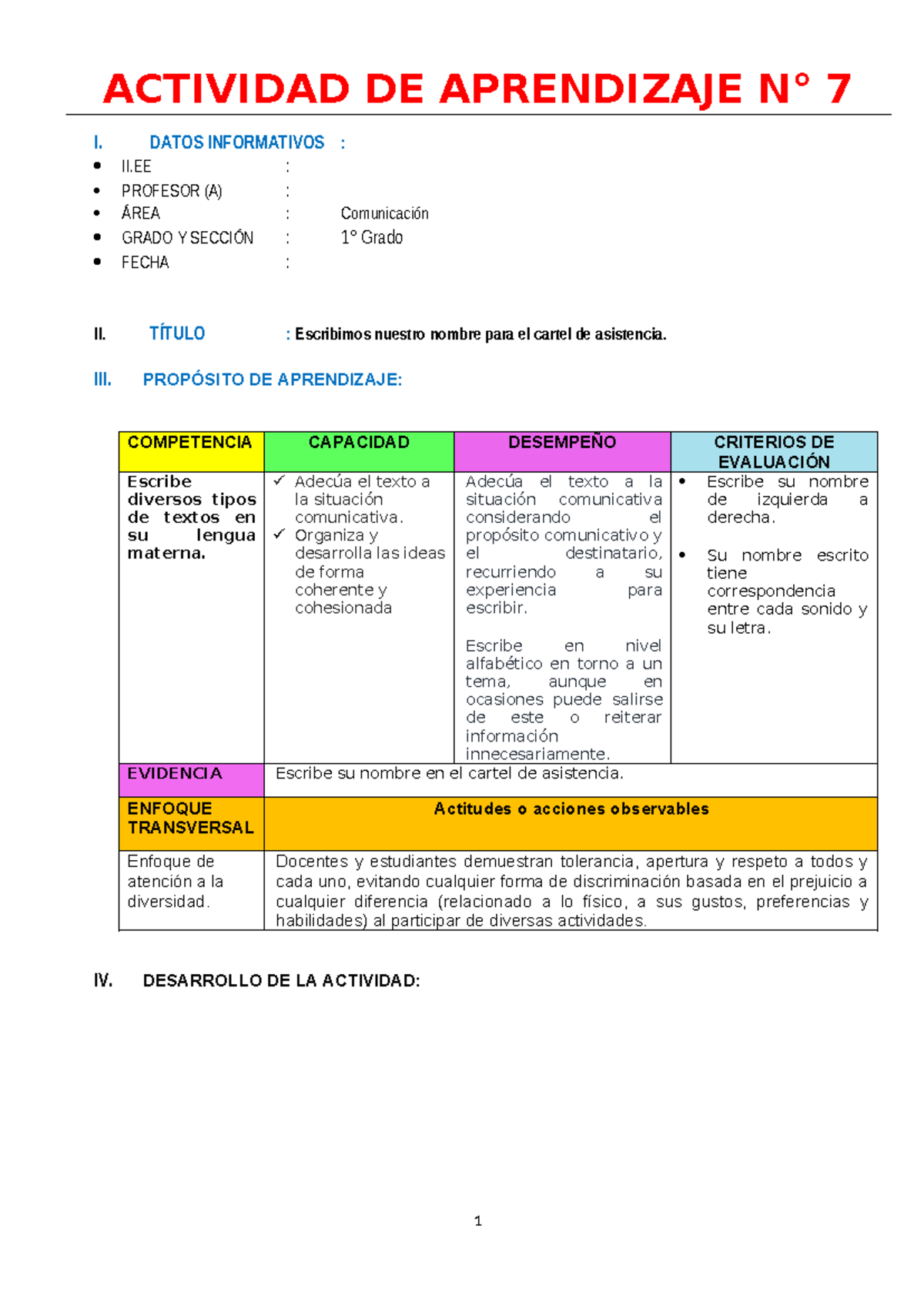 Sesion Escribimos nuestros nombres para el cartel de asistencia ...