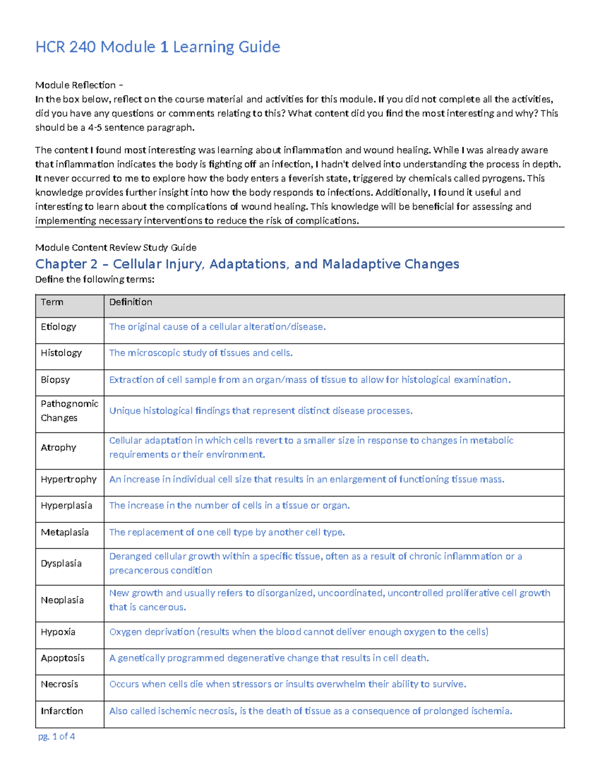 HCR 240 Module 1 Learning Guide - Module Reflection – In The Box Below ...