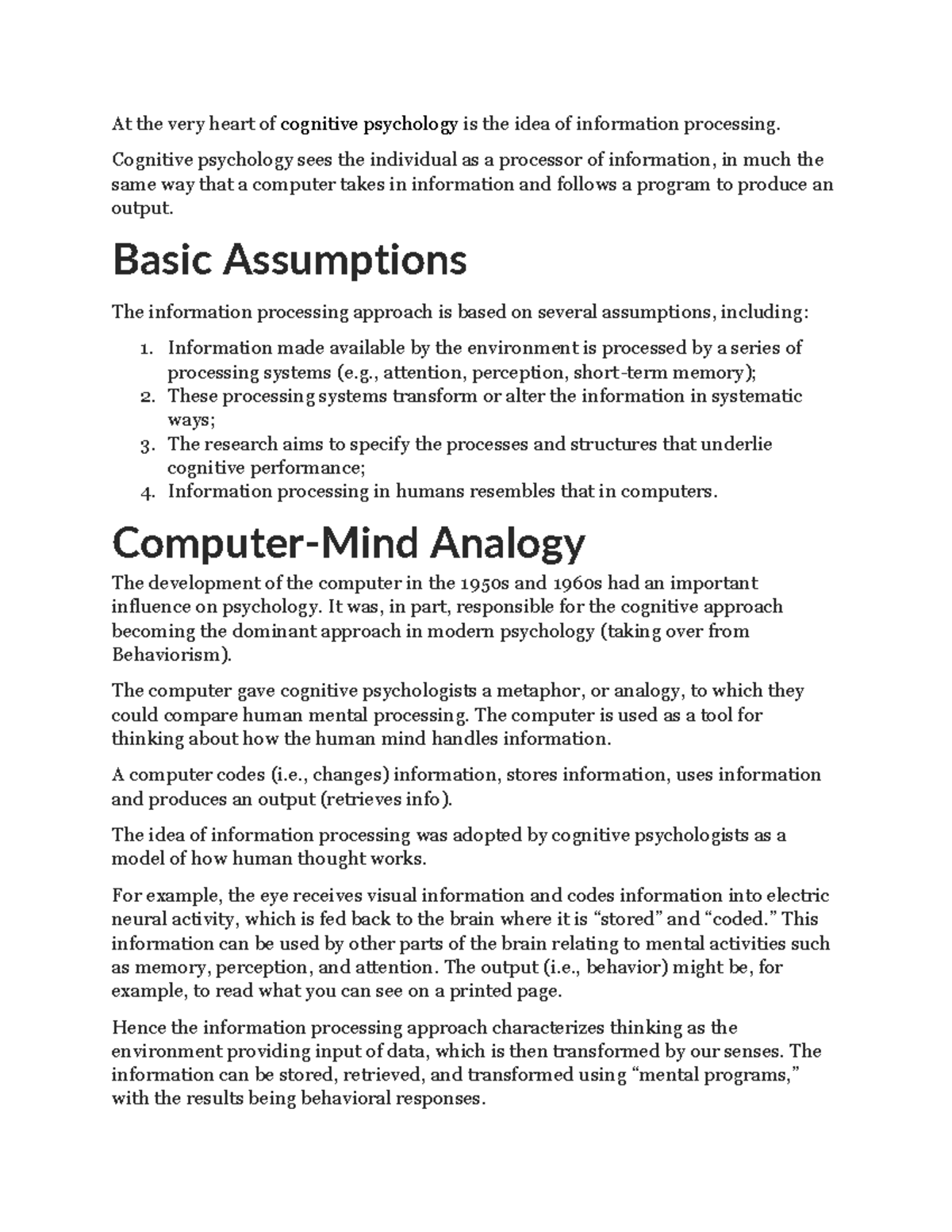 Information Processing Theory Notes At the very heart of cognitive