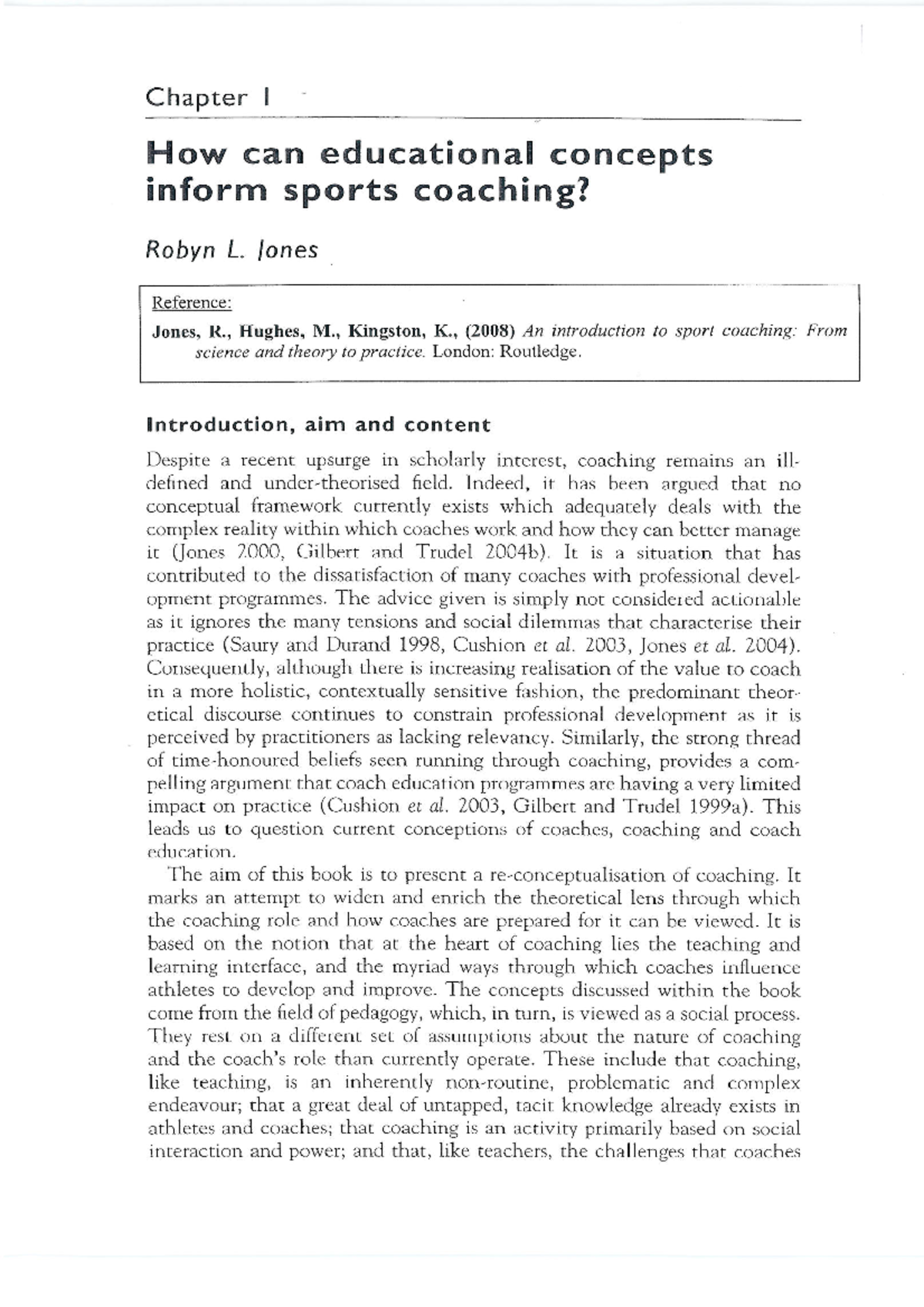 Reading Coach as Educator - Introduction to Sport Coaching - Studocu