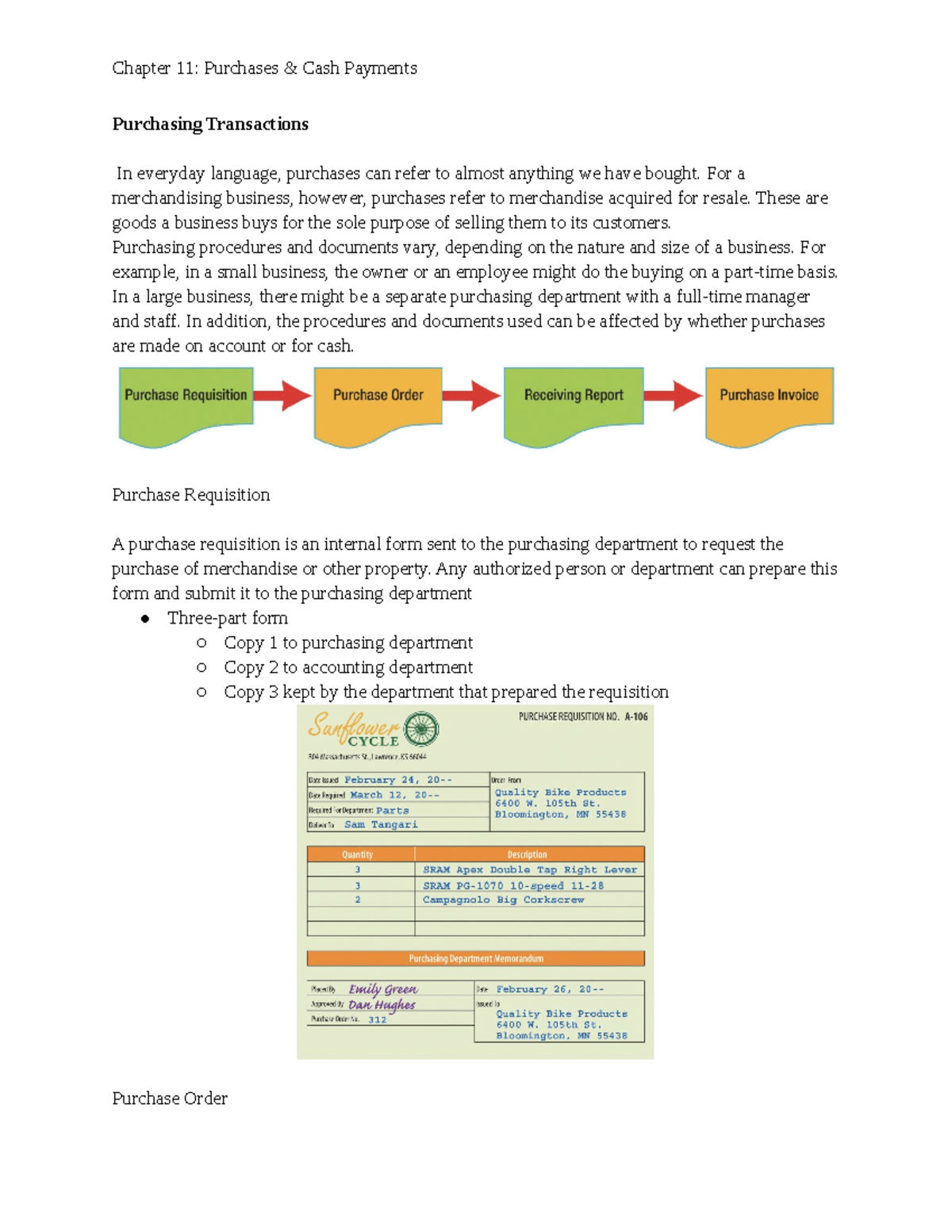 Chapter 11 Purchases And Cash Payments - Purchasing Transactions In ...