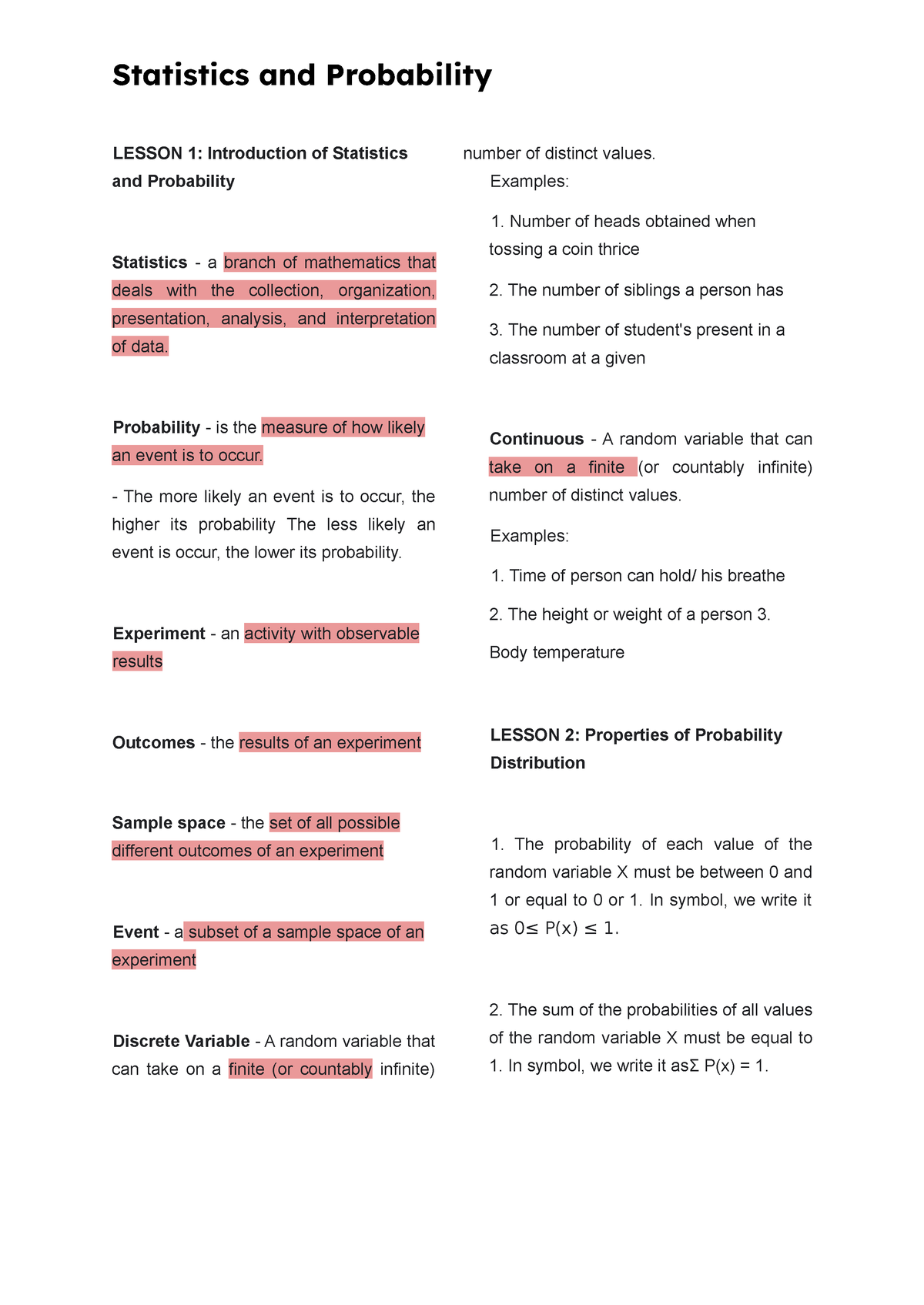 Statistics And Probability - Statistics And Probability LESSON 1 ...